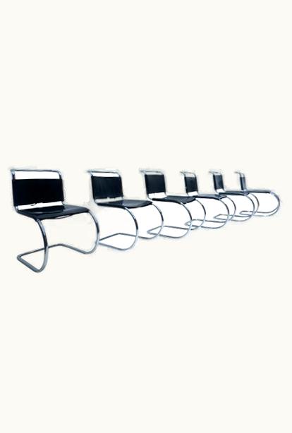 Ludwig Mies van der Rohe Ludwig Mies van der Rohe Set Of 6 MR10 Chairs By Mies Van Der Rohe, Knoll International, Black Leather