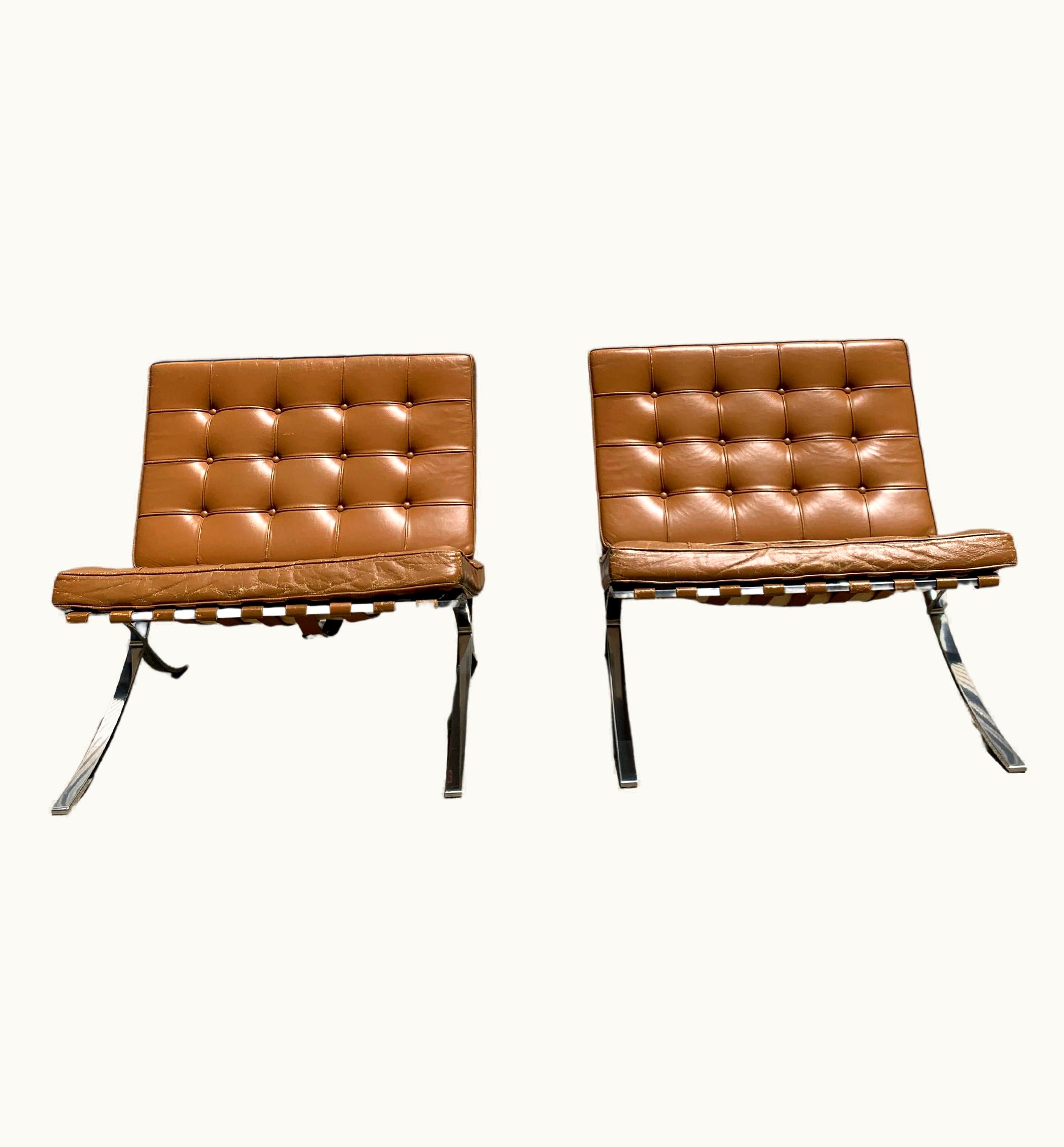 Ludwig Mies van der Rohe Ludwig Mies van der Rohe Pair Of Vintage Caramel Barcelona Chairs By Mies Van Der Rohe Knoll, 1970s