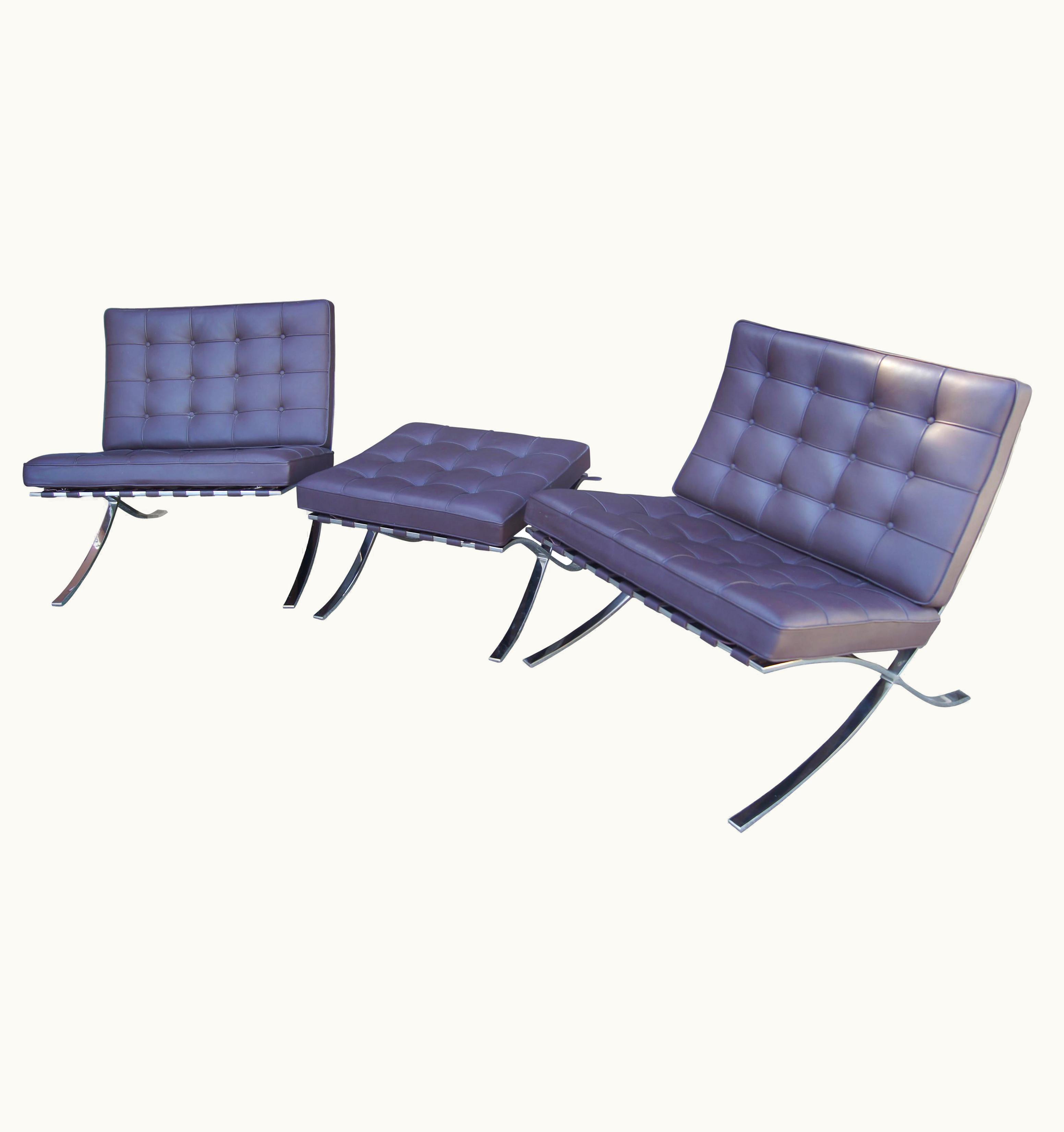 Ludwig Mies van der Rohe Ludwig Mies van der Rohe Pair Of Barcelona Chairs With Single Ottoman By Mies Van Der Rohe For Knoll