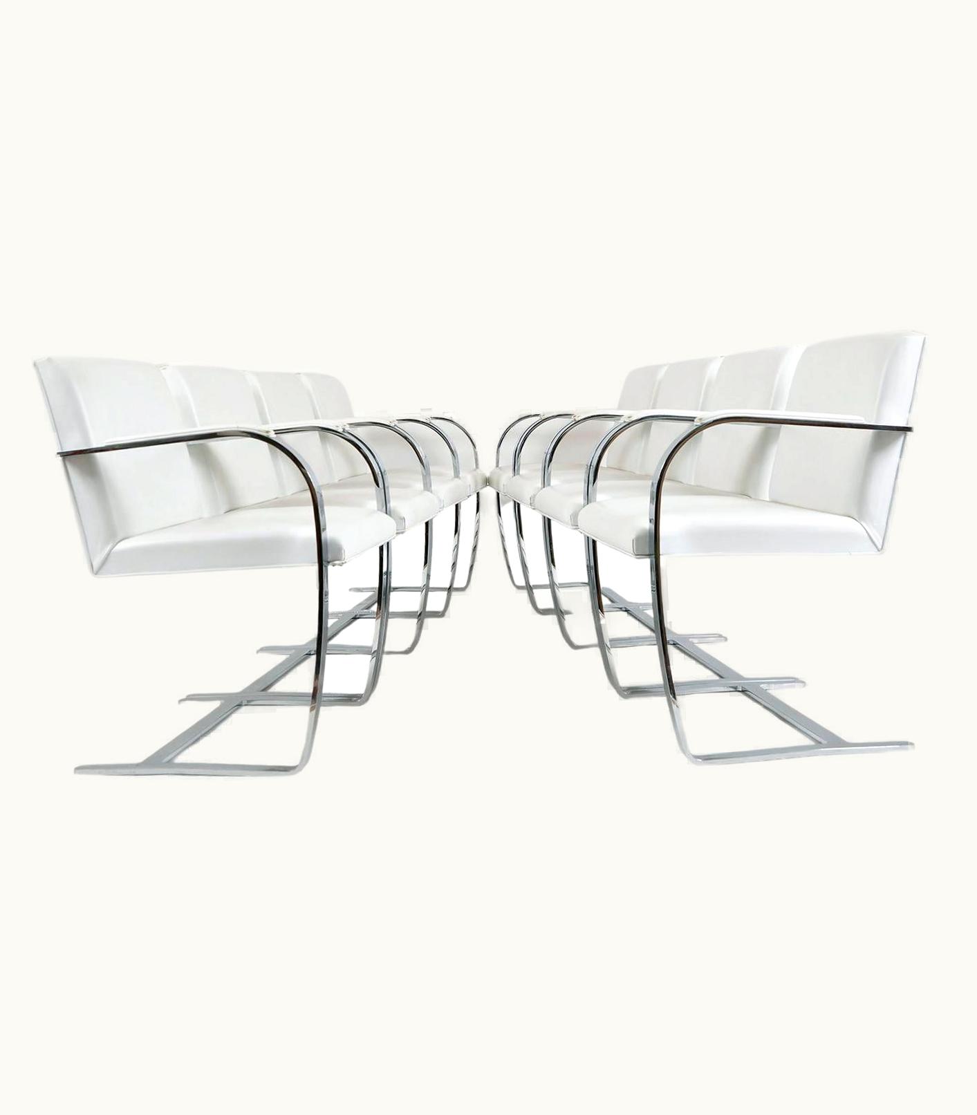 Ludwig Mies van der Rohe Ludwig Mies van der Rohe Set 8 Mies Van Der Rohe Knoll Brno Flat Bar 255 Cantilever Dining Chairs White