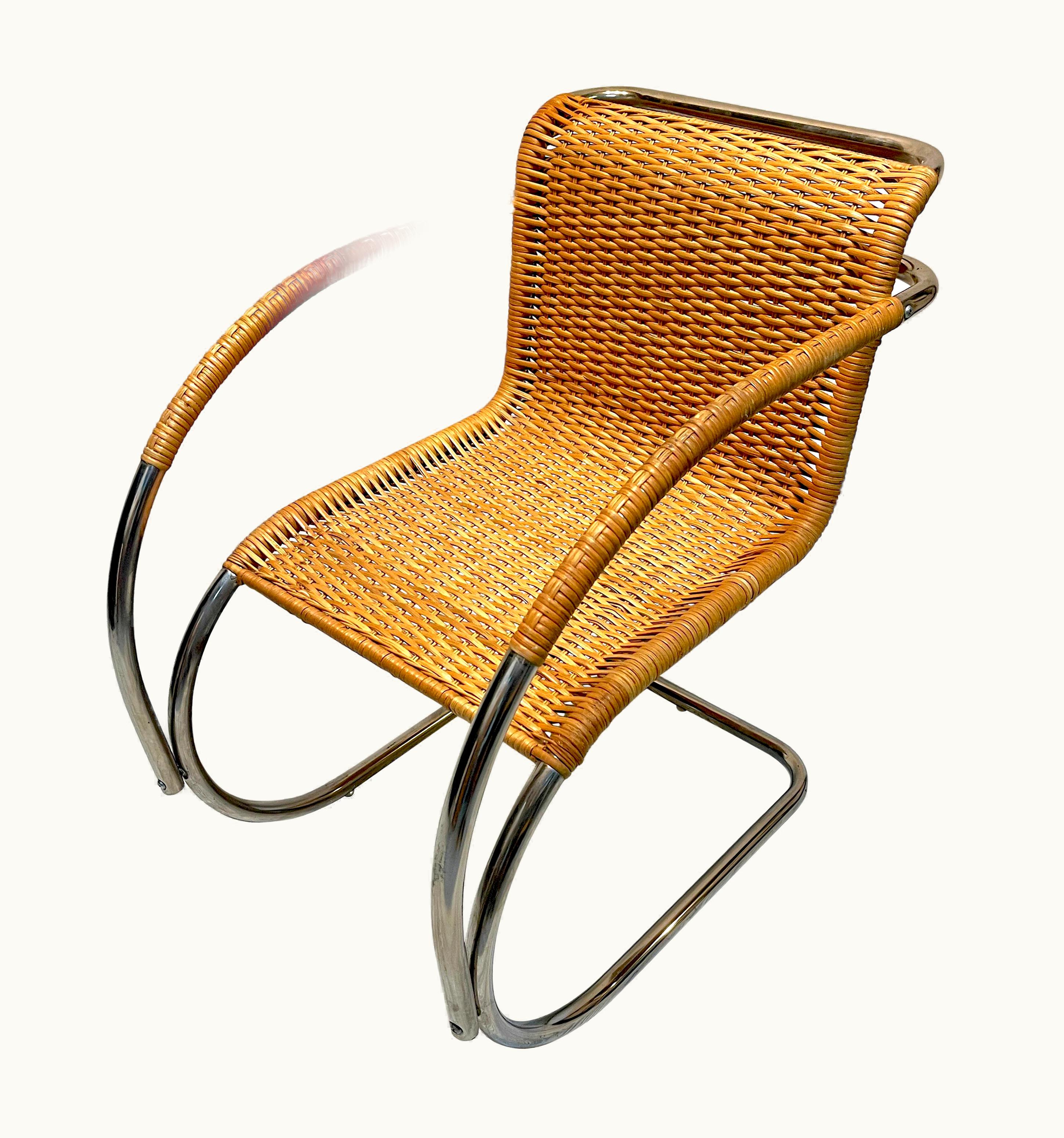 Ludwig Mies van der Rohe Ludwig Mies van der Rohe Mies Van Der Rohe MR20 Chrome & Wicker Lounge Chair, Circa 1970s