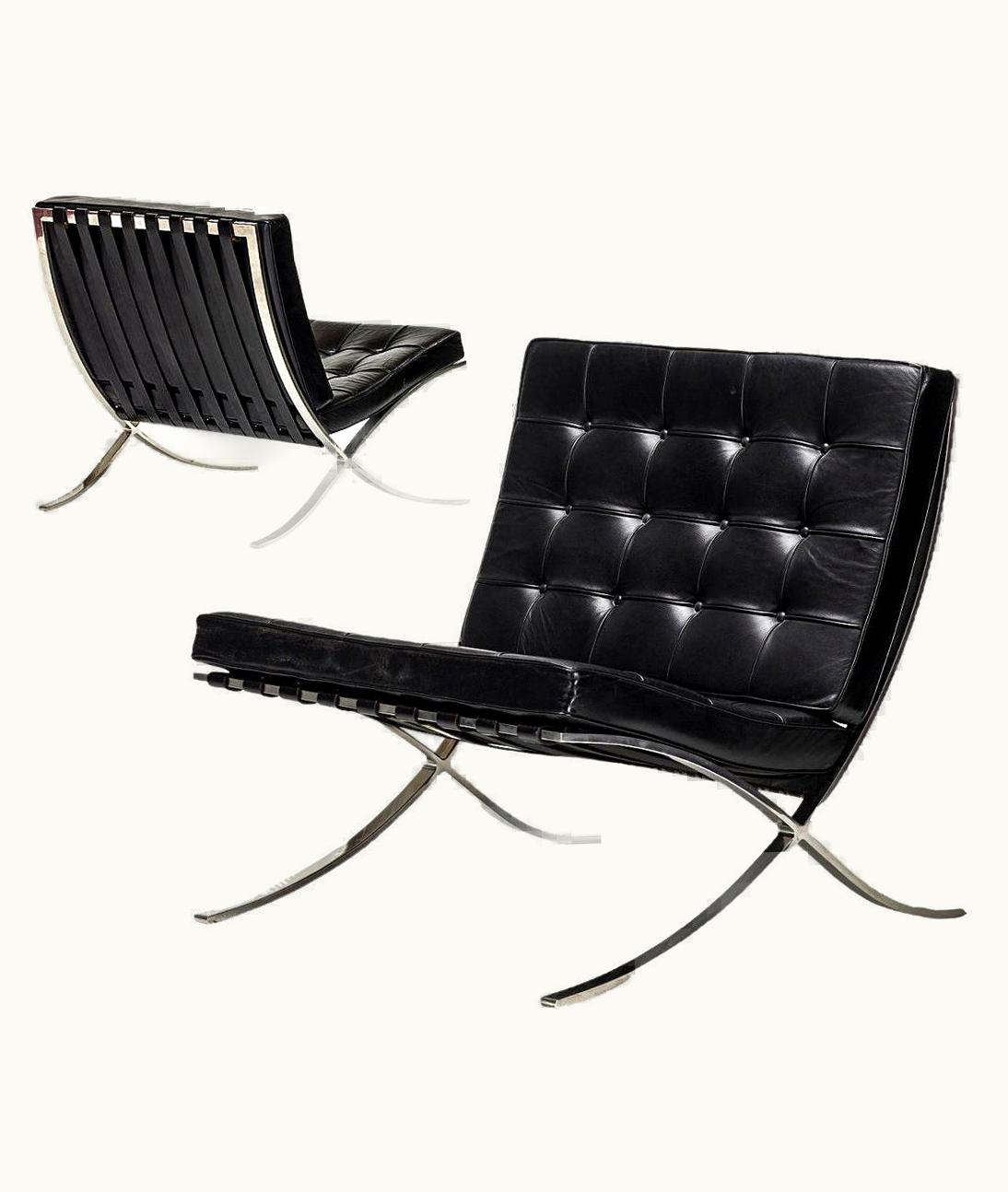 Ludwig Mies van der Rohe Ludwig Mies van der Rohe Knoll Barcelona Lounge Chair Mies Van Der Rohe, Black Leather, Stainless, 1960s