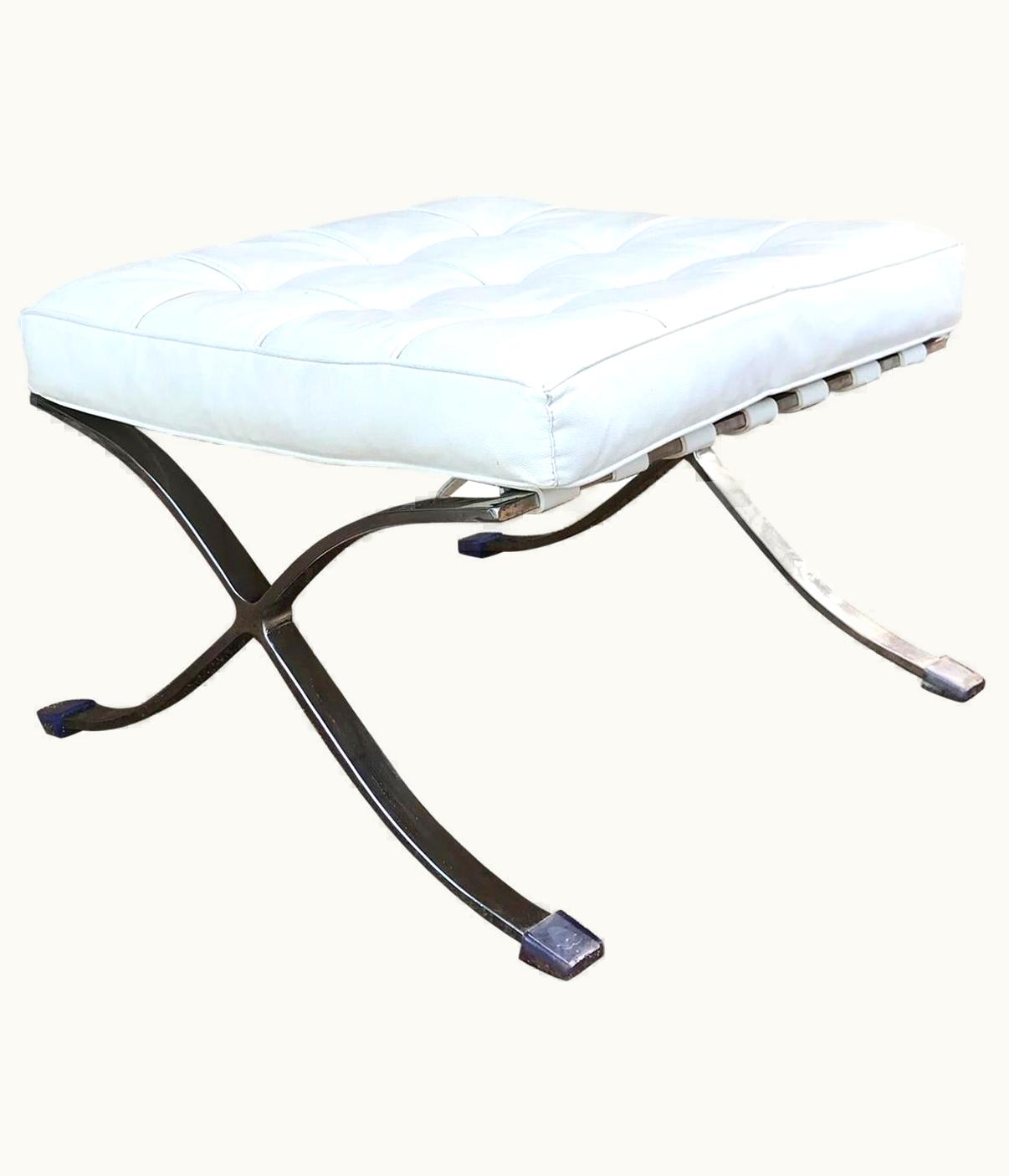 Ludwig Mies van der Rohe Ludwig Mies van der Rohe Vintage Barcelona Ottoman Stool White Leather And Chrome By Mies Van Der Rohe