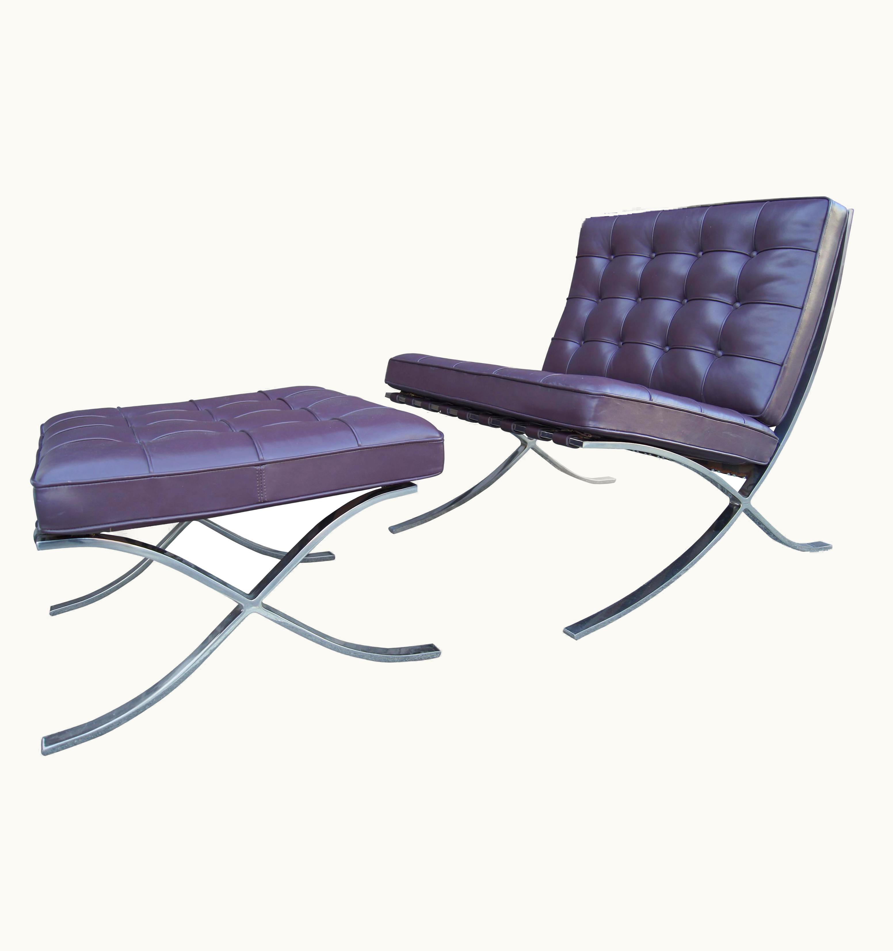 Ludwig Mies van der Rohe Ludwig Mies van der Rohe Eggplant Leather Barcelona Chair And Ottoman By Mies Van Der Rohe For Knoll