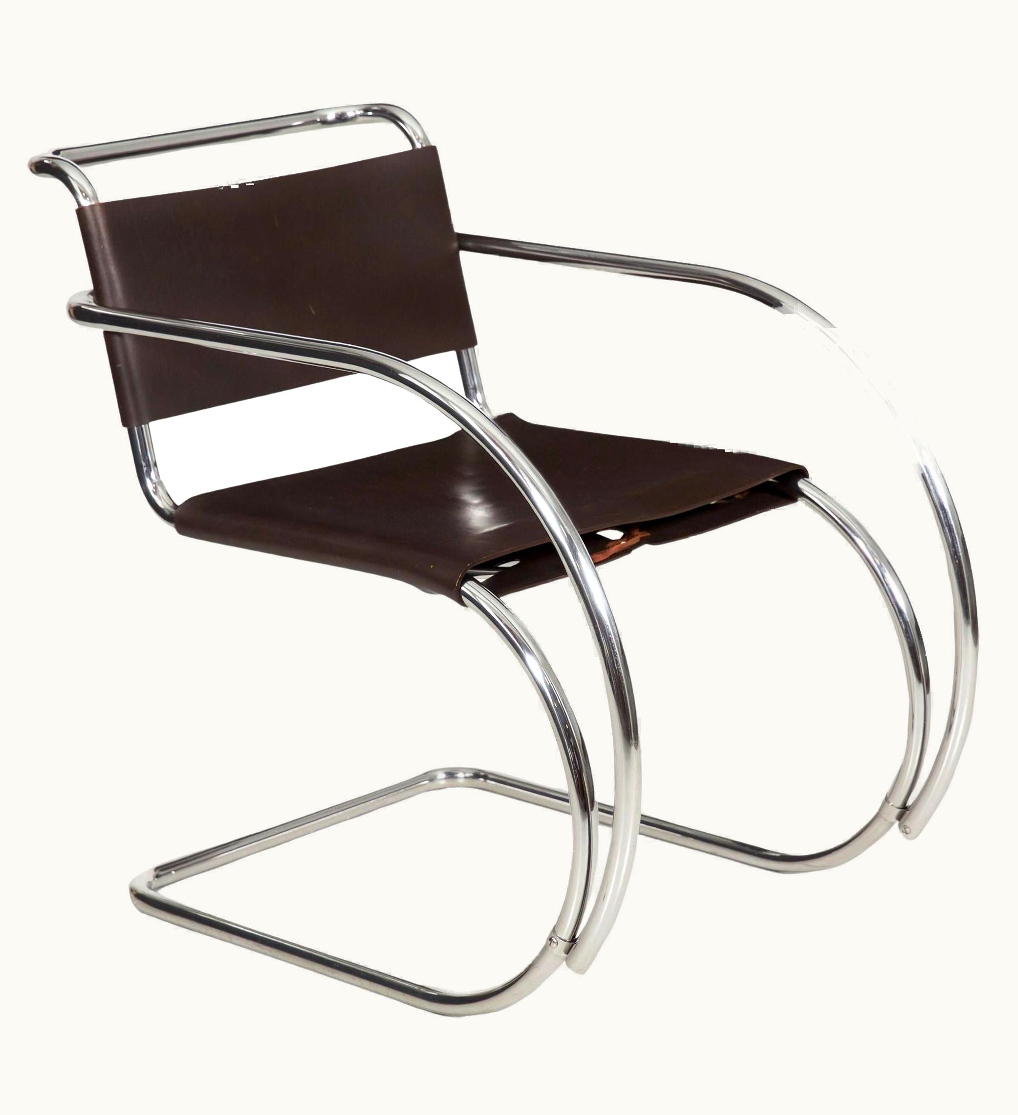 Ludwig Mies van der Rohe Ludwig Mies van der Rohe Vintage 1970s Mies Van Der Rohe MR20 Leather And Chrome Armchair