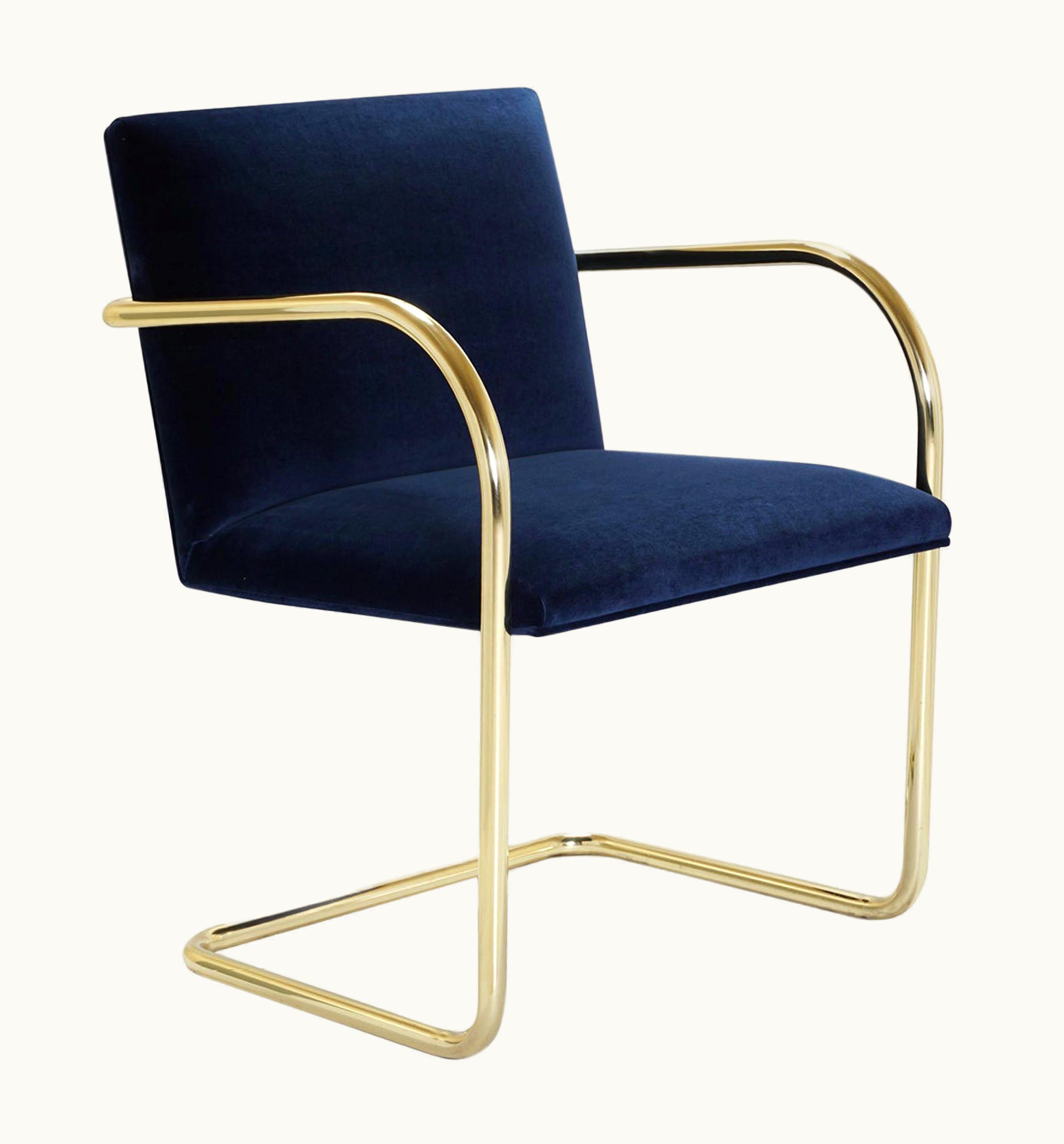 Ludwig Mies van der Rohe Ludwig Mies van der Rohe Brno Tubular Chairs In Navy Velvet Polished Brass By Mies Van Der Rohe For Knoll