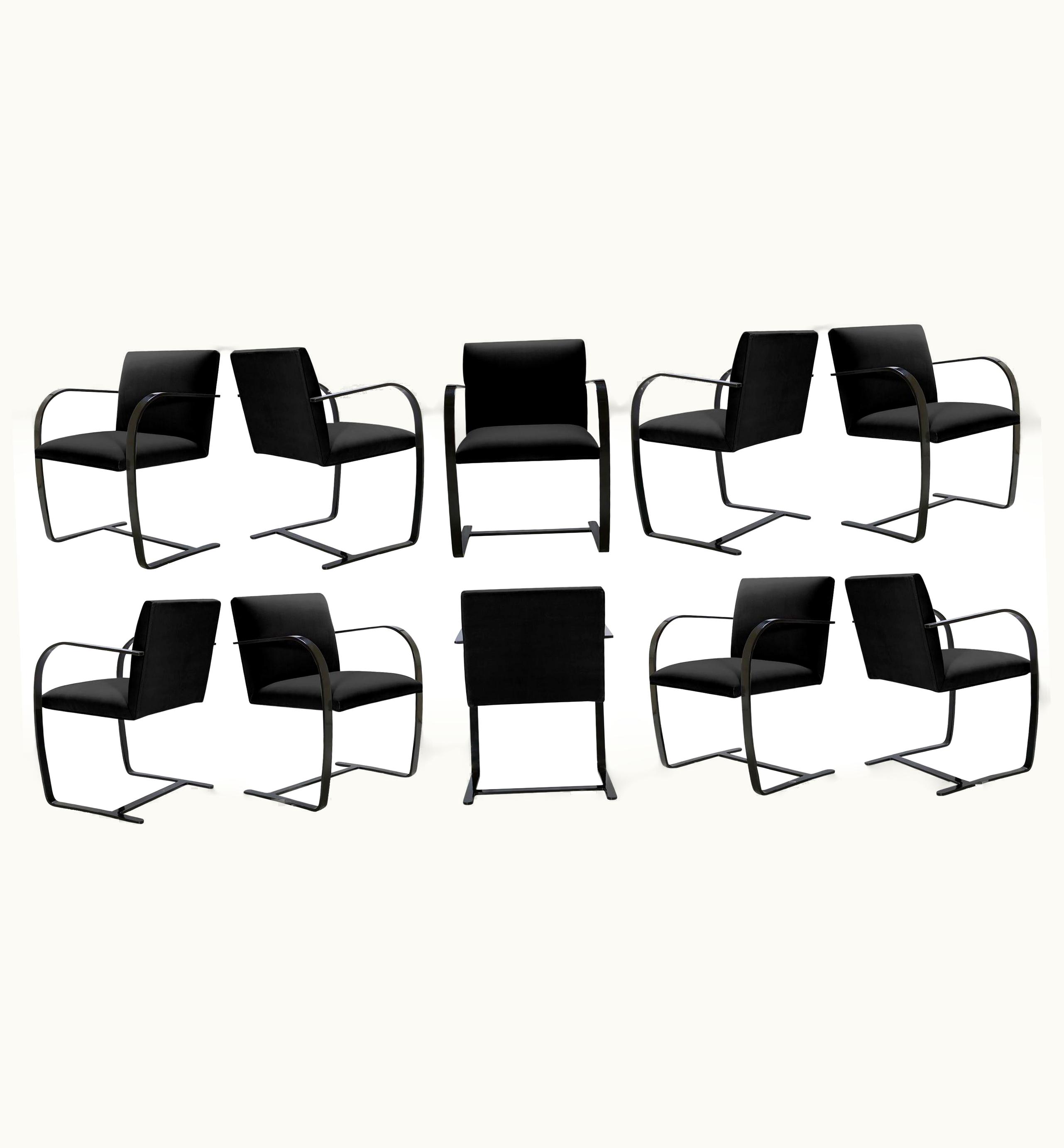 Ludwig Mies van der Rohe Ludwig Mies van der Rohe Brno Flat-Bar Chairs Velvet, Obsidian Gloss By Mies Van Der Rohe For Knoll, 10