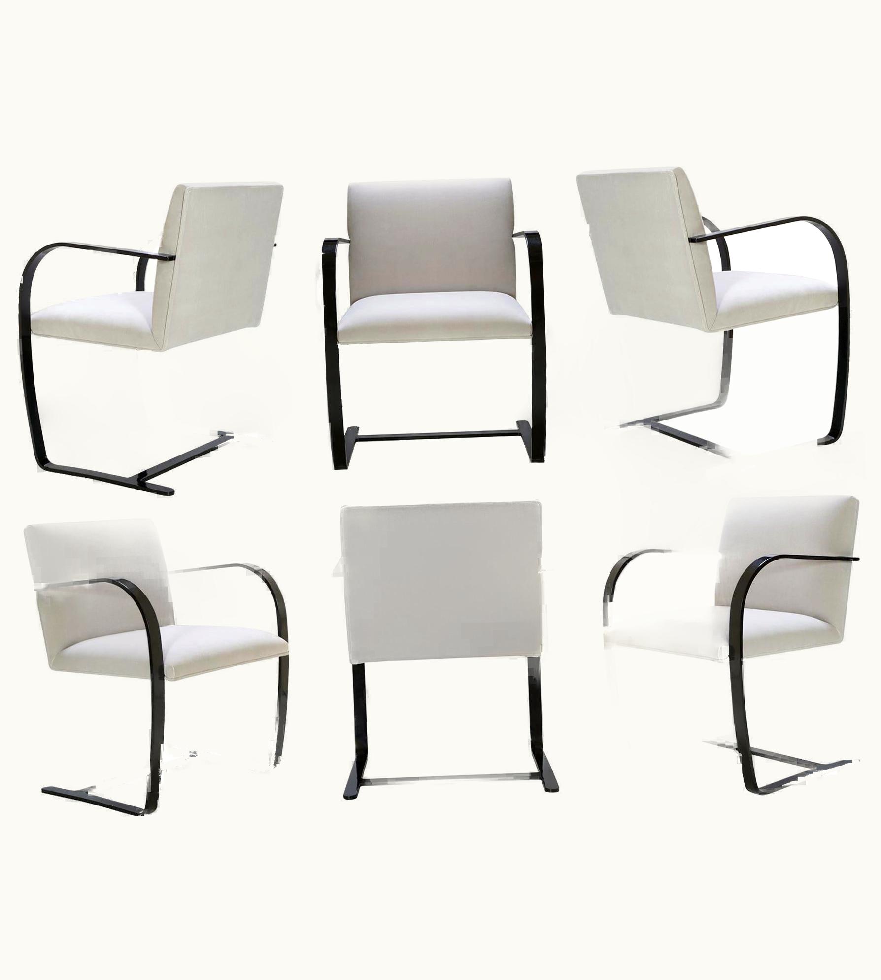 Ludwig Mies van der Rohe Ludwig Mies van der Rohe Brno Flat-Bar Chairs In Velvet, Black Gloss By Mies Van Der Rohe For Knoll, 6