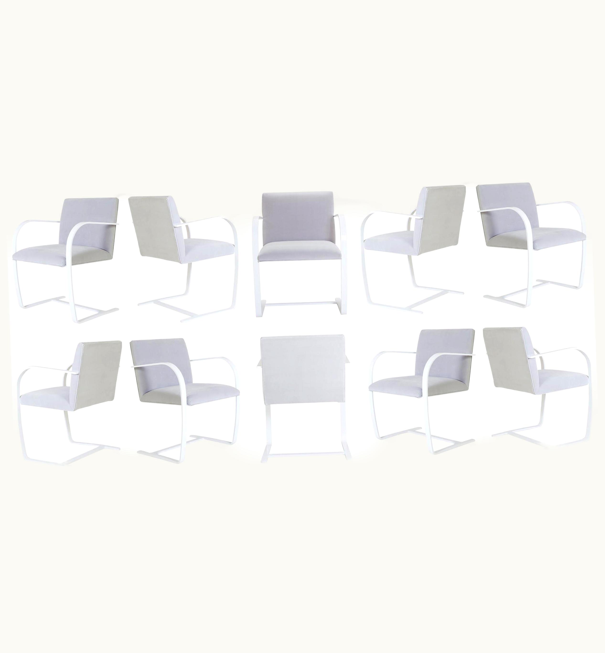 Ludwig Mies van der Rohe Ludwig Mies van der Rohe Brno Flat-Bar Chairs In Velvet, Lunar Gloss By Mies Van Der Rohe For Knoll, 10