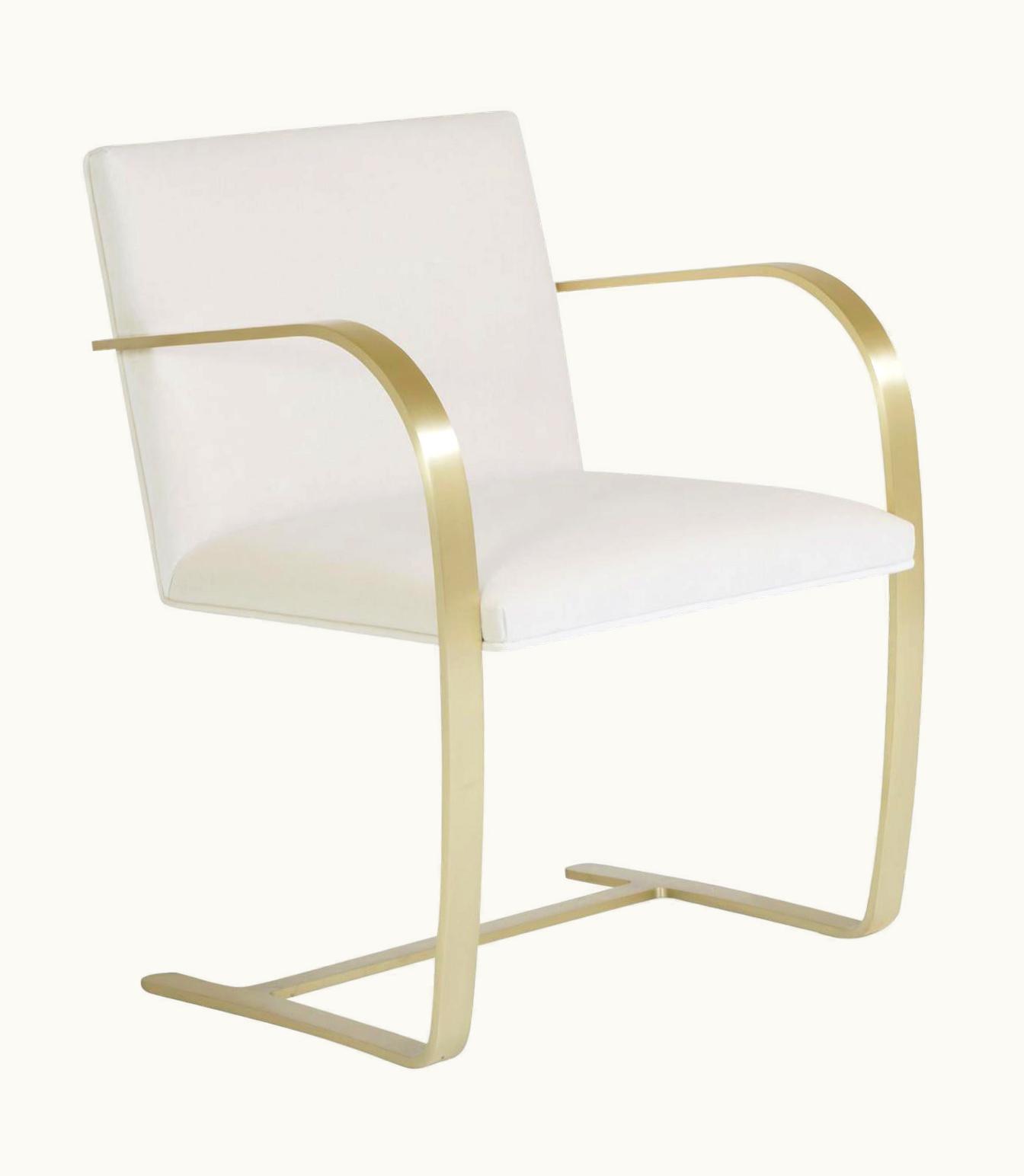 Ludwig Mies van der Rohe Ludwig Mies van der Rohe Brno Flat-Bar Chairs In Velvet, Brushed Brass By Mies Van Der Rohe For Knoll