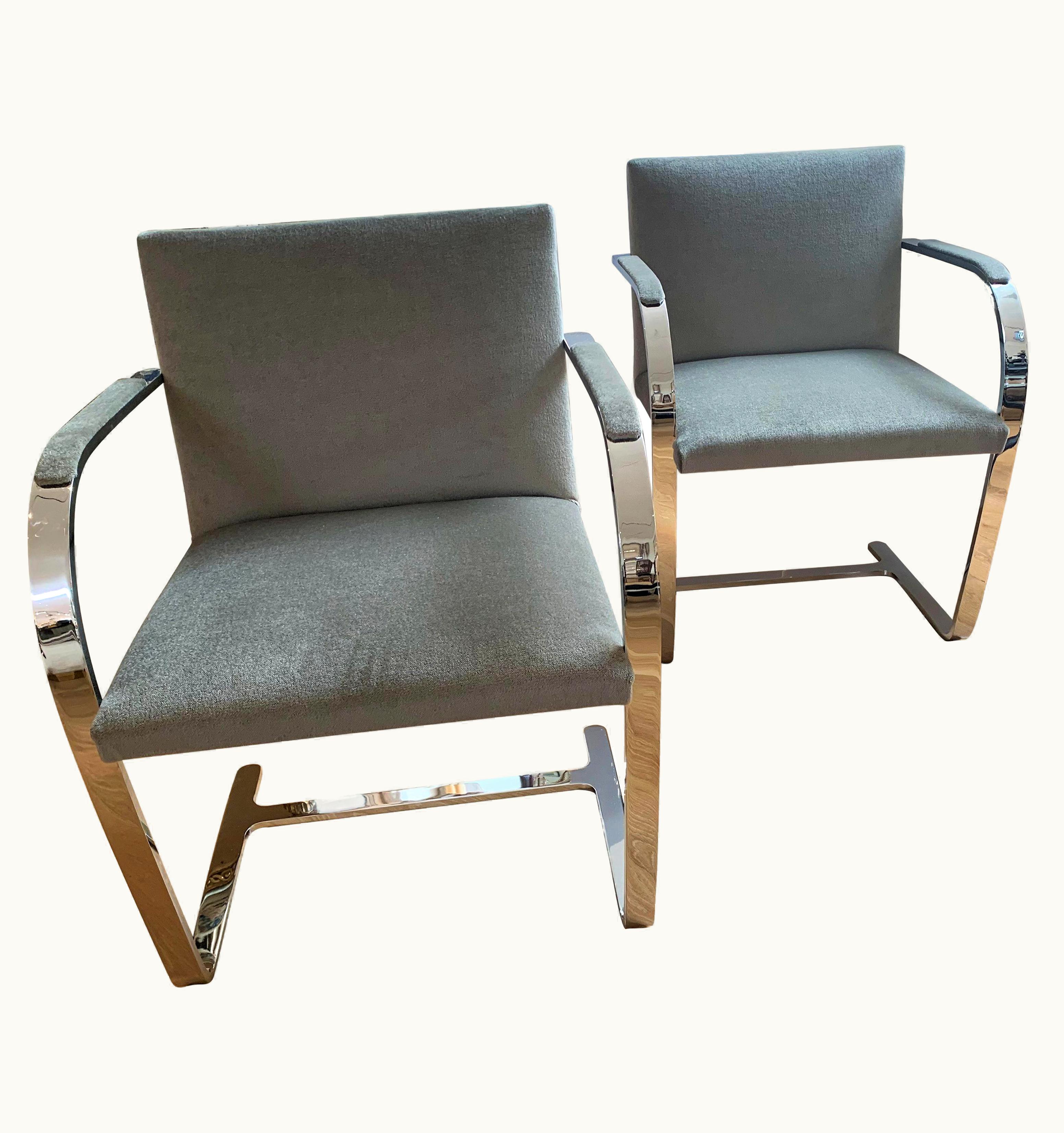 Ludwig Mies van der Rohe Ludwig Mies van der Rohe Brno Chairs By Ludwig Mies Van Der Rohe, Newly Plated, Upholstered In Mohair
