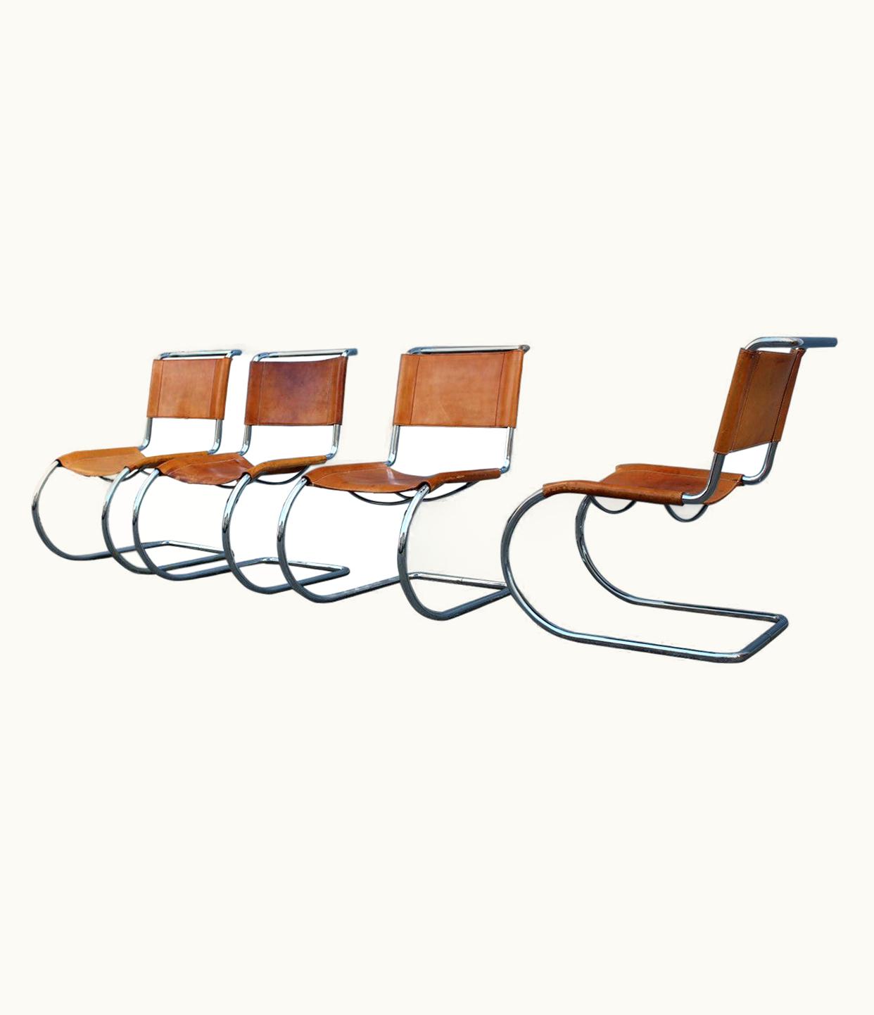 Ludwig Mies van der Rohe Ludwig Mies van der Rohe Chairs Curved Steel Leather Italian Design, 1970s Ludwig MIES VAN DER ROH Knoll