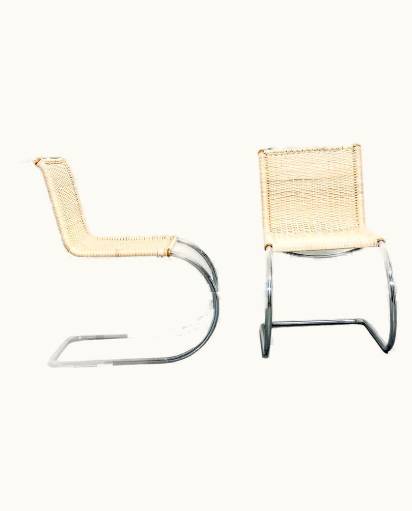 Ludwig Mies van der Rohe Ludwig Mies van der Rohe Vintage MR10 Rattan Side Chairs By Stendig