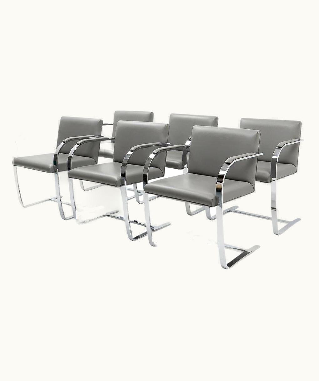 Ludwig Mies van der Rohe Ludwig Mies van der Rohe Design Classic: Mies Van Der Rohe, Set Of Six Brno Chairs For Knoll, 1980s