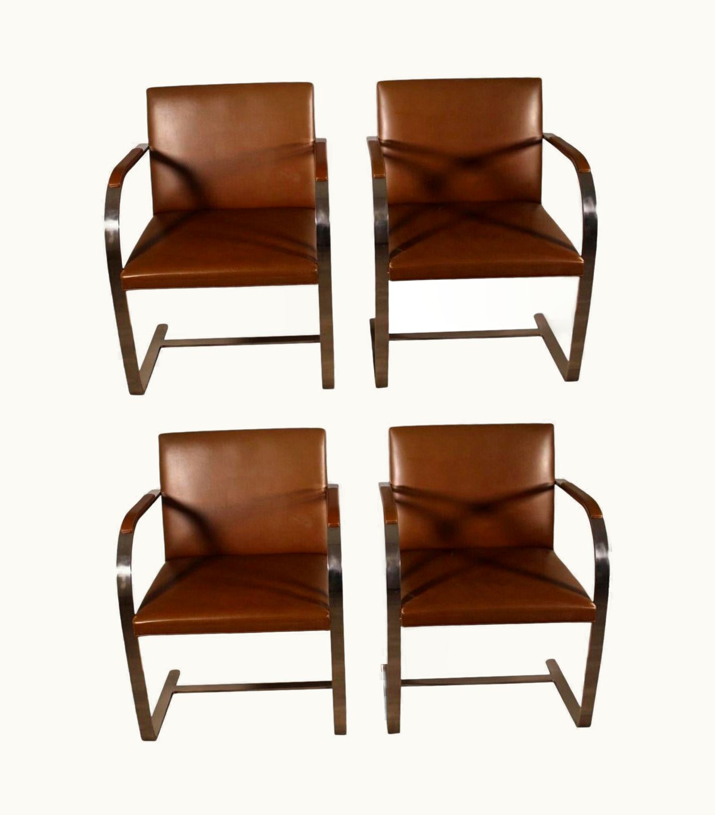 Ludwig Mies van der Rohe Ludwig Mies van der Rohe Set Of 4 Mid-Century Modern Brno Mies Van Der Rohe Brown And Metal Chairs