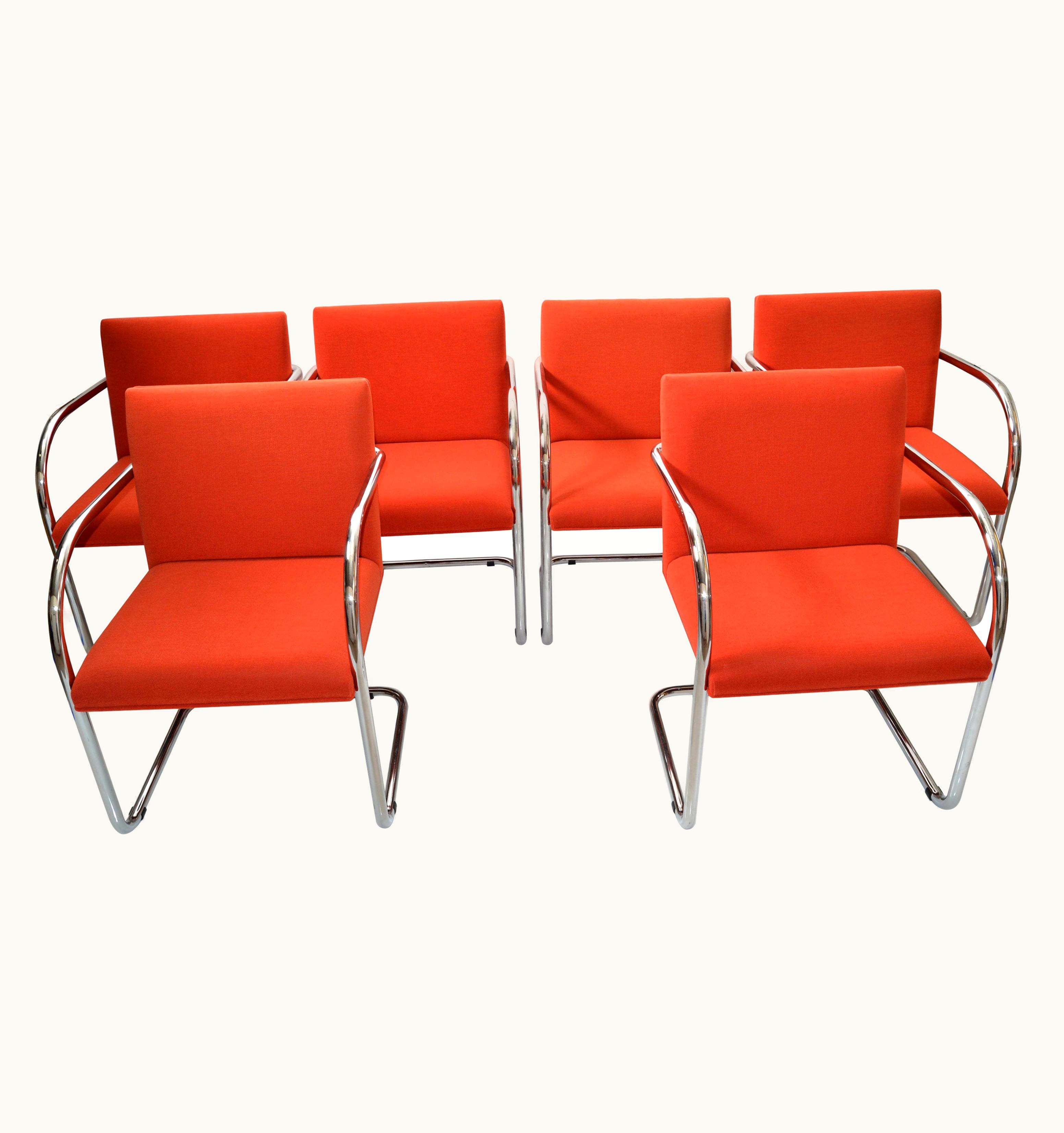 Ludwig Mies van der Rohe Ludwig Mies van der Rohe 6 Tubular Ludwig Mies Van Der Rohe Brno Armchairs By Gordon International, 1979