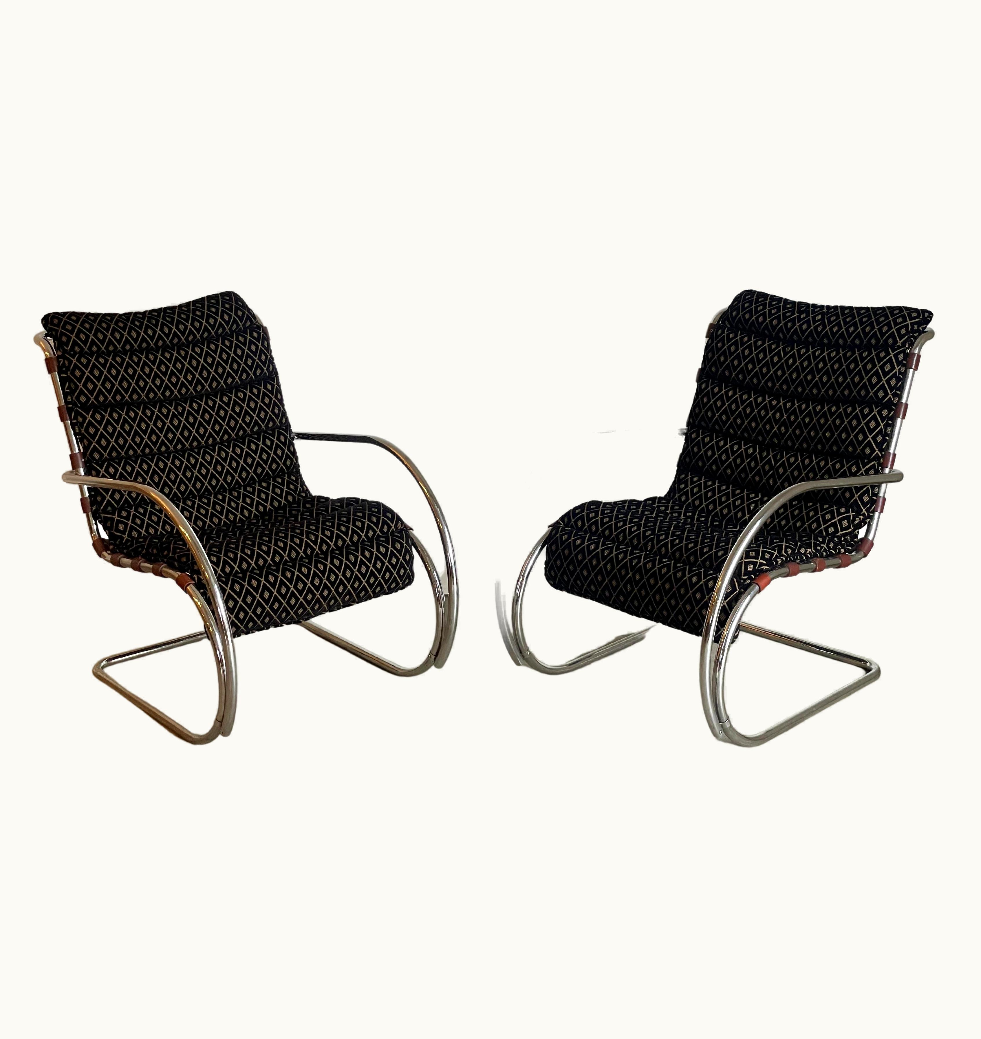 Ludwig Mies van der Rohe Ludwig Mies van der Rohe Pair Of Mies Van Der Rohe Chrome Frame Lounge Chairs