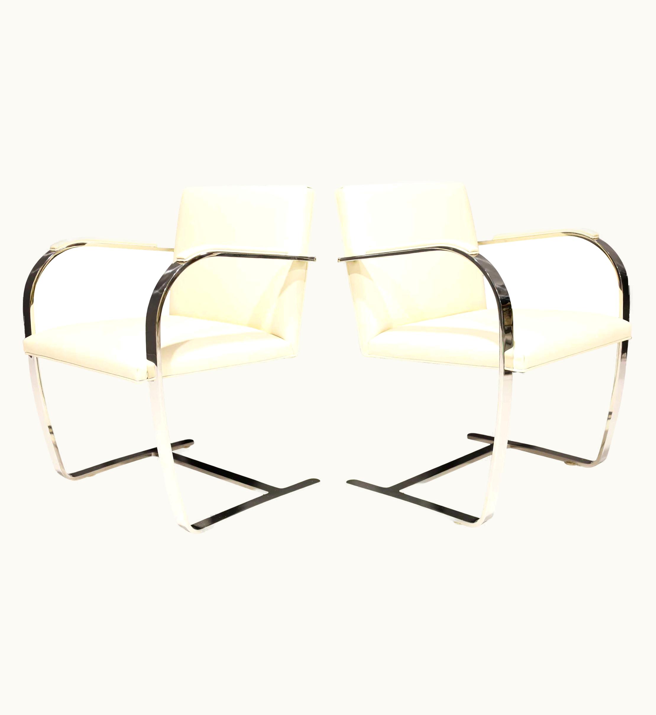 Ludwig Mies van der Rohe Ludwig Mies van der Rohe Mies Van Der Rohe Stainless Steel Brno Chairs By Knoll In Off-White Leather