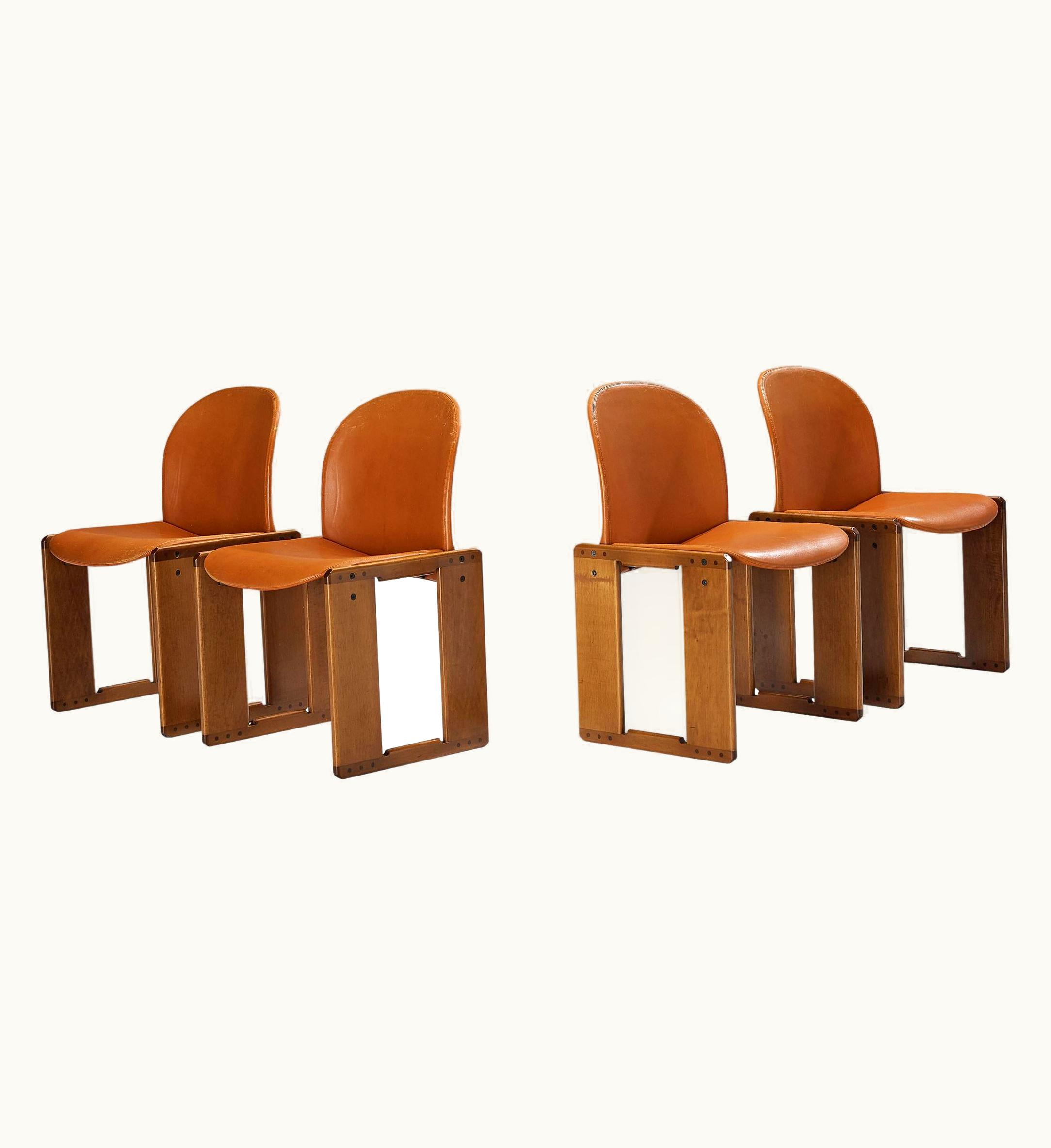 Afra & Tobia Scarpa Afra & Tobia Scarpa Set Of Four 'Dialogo' Dining Chairs In Cognac Leather