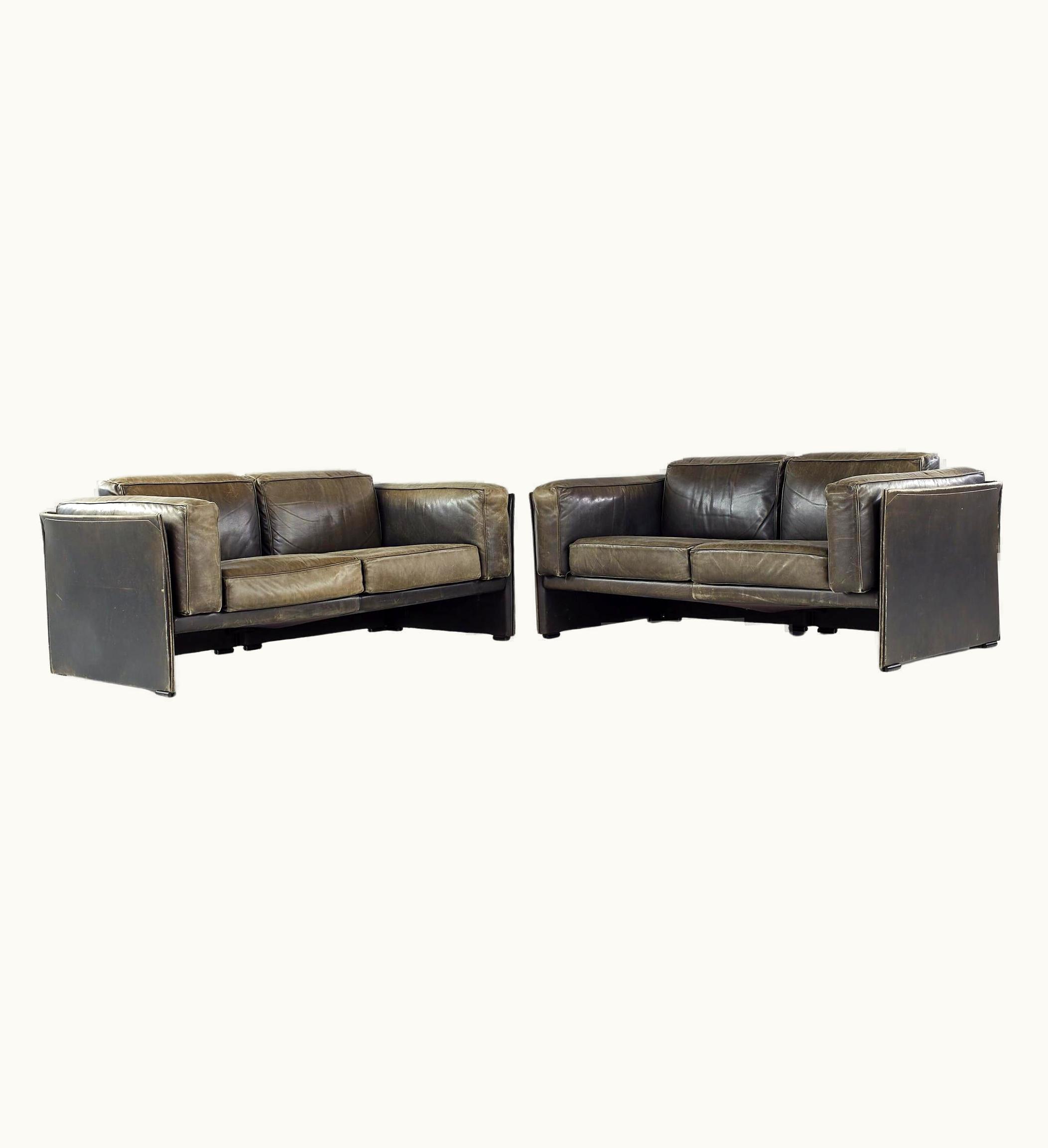 Afra & Tobia Scarpa Afra & Tobia Scarpa Afra And Tobia Scarpa For Cassina Midcentury Italian Leather Sofas, Pair