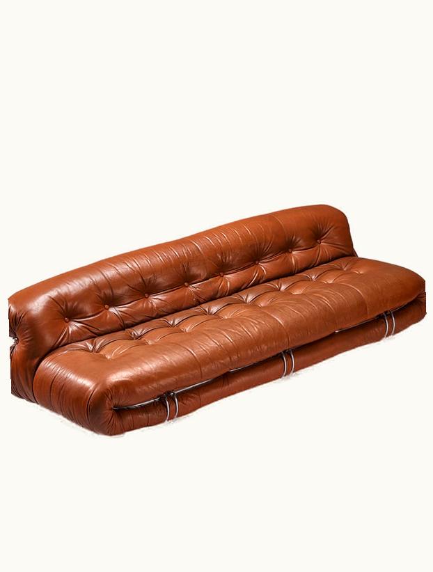 Afra & Tobia Scarpa Afra & Tobia Scarpa "Soriana" Sofa For Cassina, Champagne Leather, 1969
