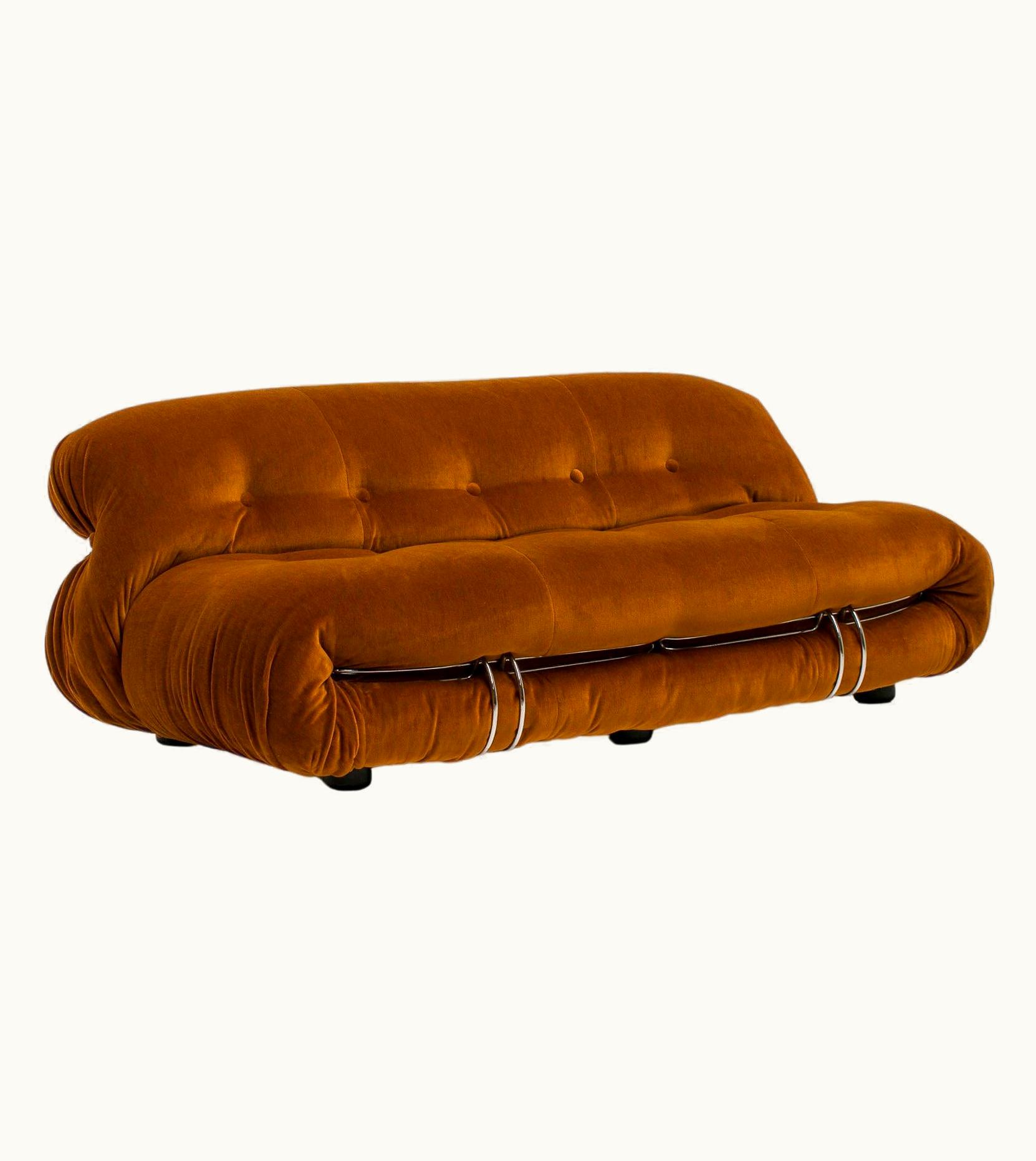 Afra & Tobia Scarpa Afra & Tobia Scarpa 'Soriana' Sofa By Afra & Tobia Scarpa In Ochre Mohair Velvet Fabric, 1970s