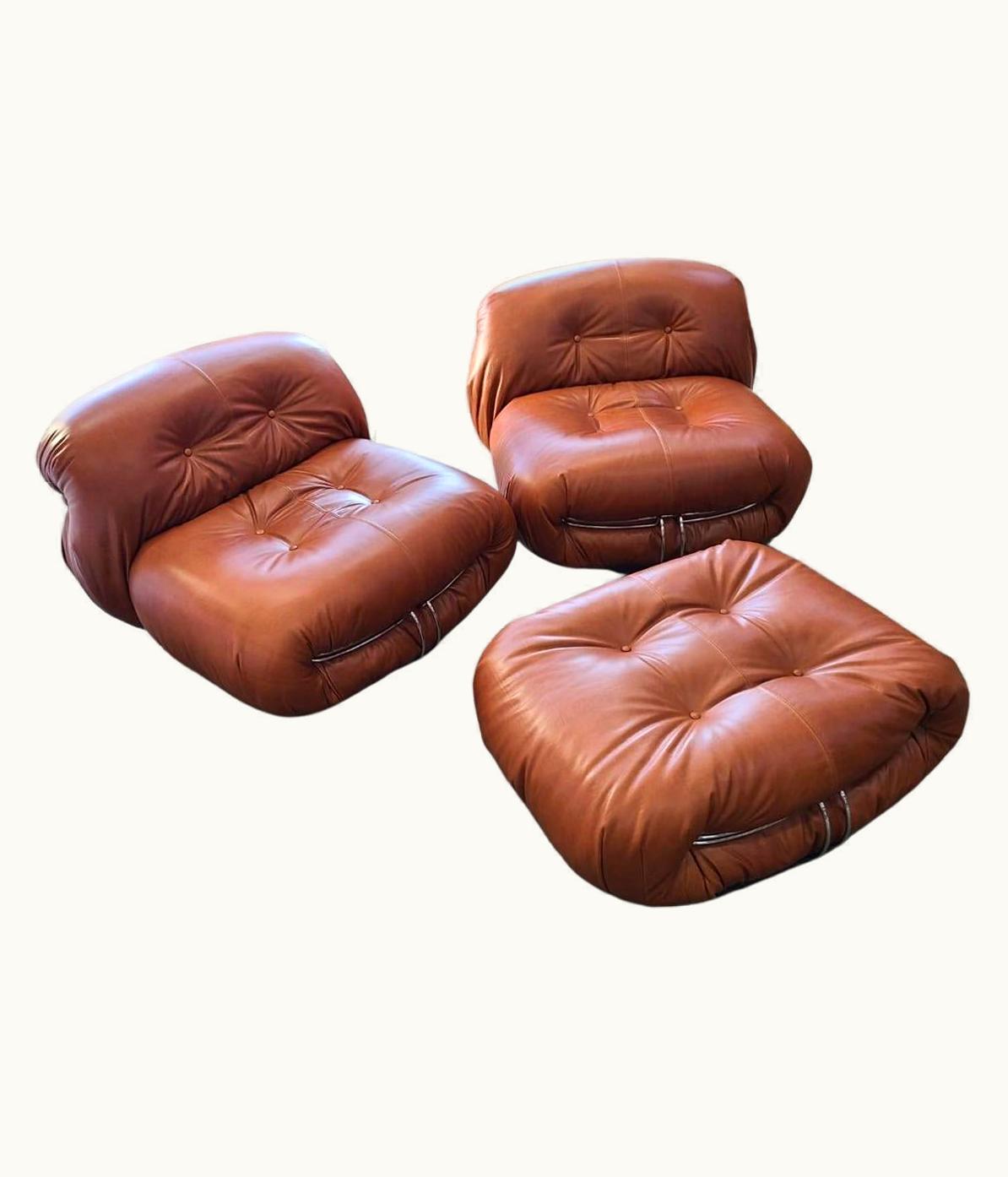 Afra & Tobia Scarpa Afra & Tobia Scarpa 'Soriana' Set By Afra And Tobia Scarpa For Cassina 1969 In New Italian Leather