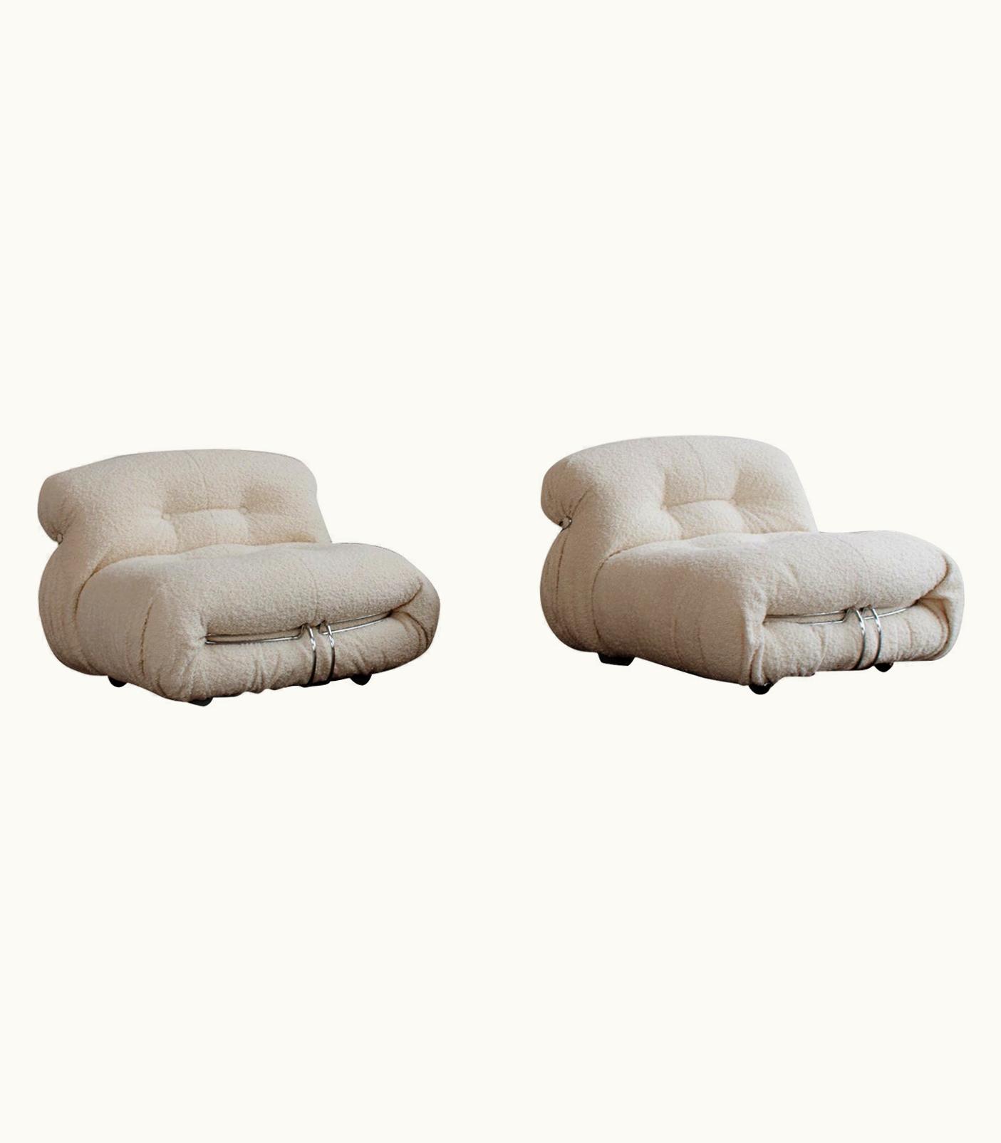 Afra & Tobia Scarpa Afra & Tobia Scarpa "Soriana" Chairs For Cassina, Bouclé Wool, 1969, Set Of 2