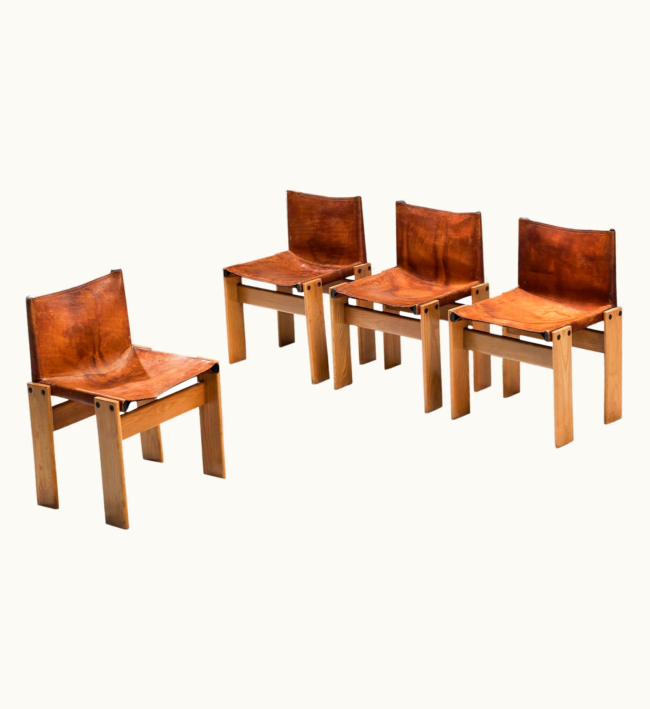 Afra & Tobia Scarpa Afra & Tobia Scarpa Tobia & Afra Scarpa For Molteni Set Of Four 'Monk' Chairs In Cognac Leather