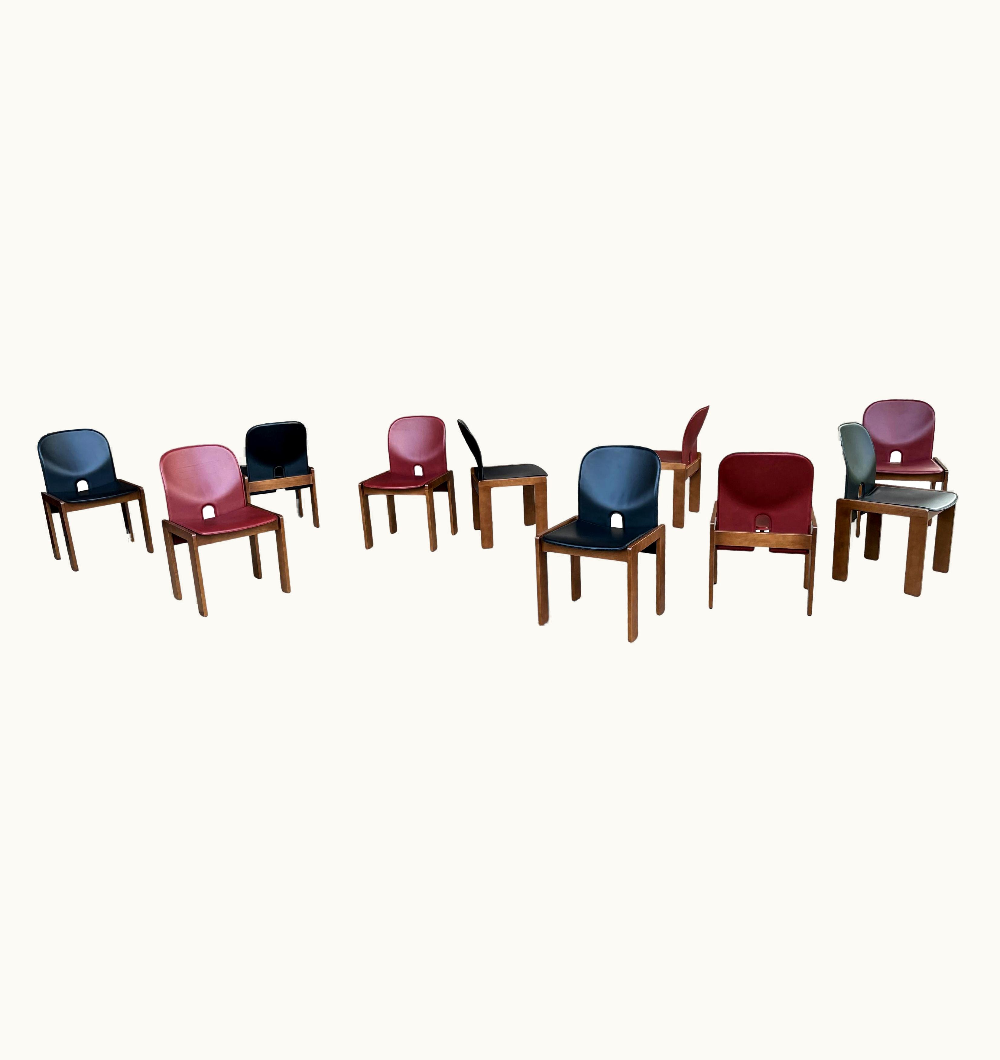 Afra & Tobia Scarpa Afra & Tobia Scarpa Leather Model 121 Dining Chair For Cassina, 1967, Set Of 10