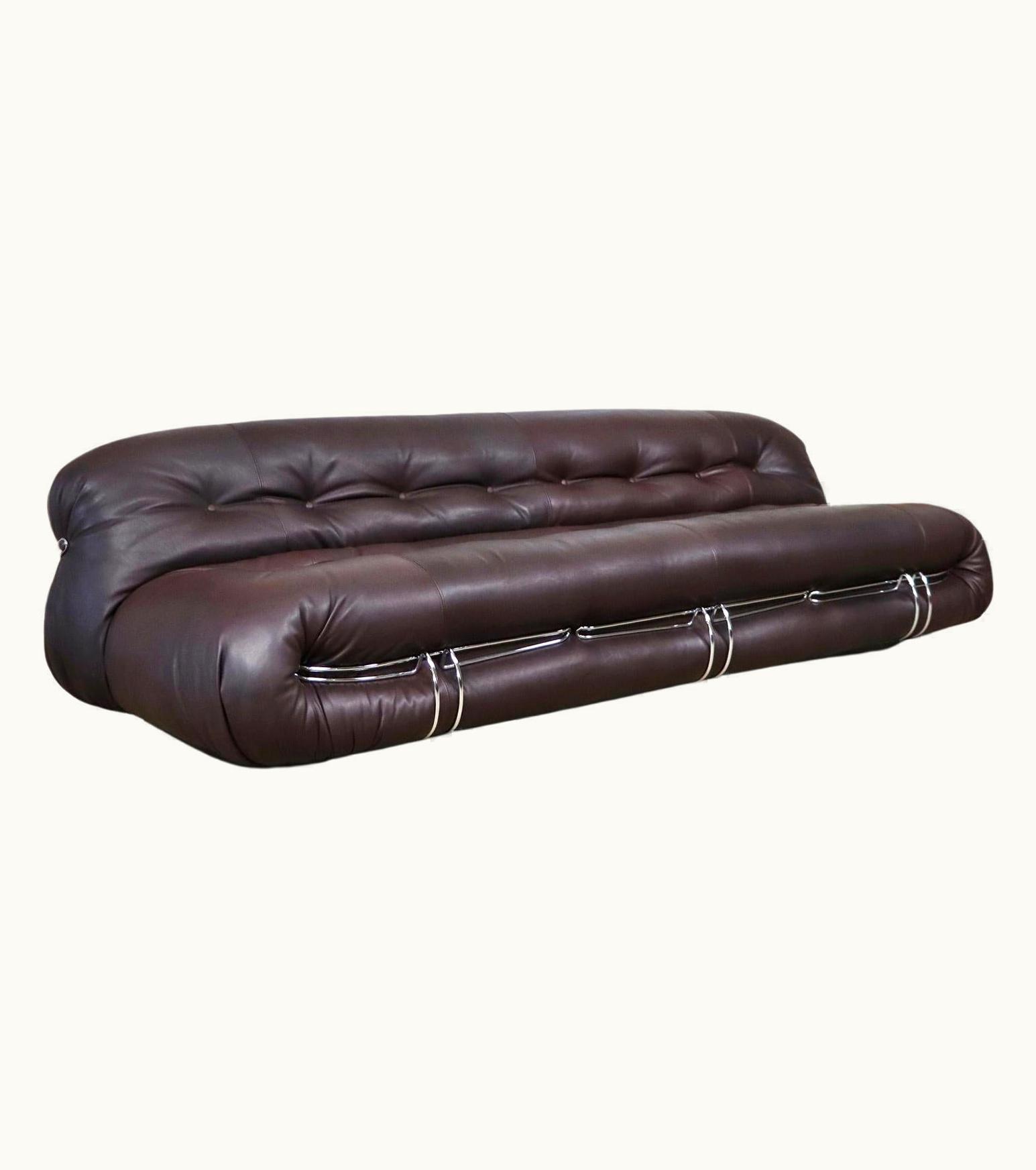 Afra & Tobia Scarpa Afra & Tobia Scarpa Soriana Sofa In Brown Leather By Afra & Tobia Scarpa For Cassina, 1970s