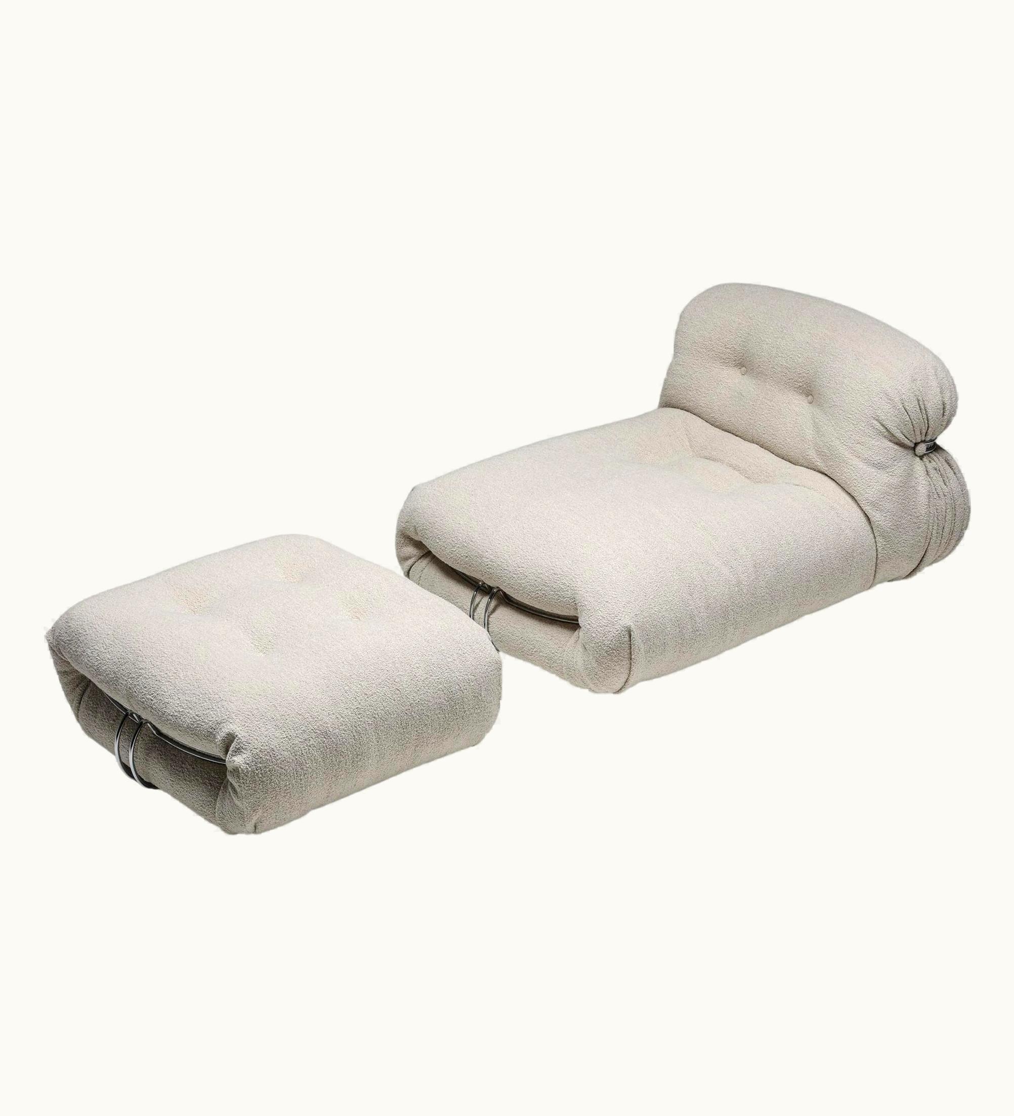 Afra & Tobia Scarpa Afra & Tobia Scarpa Soriana Lounge Chair & Ottoman In Bouclé By Afra & Tobia Scarpa, 1960's