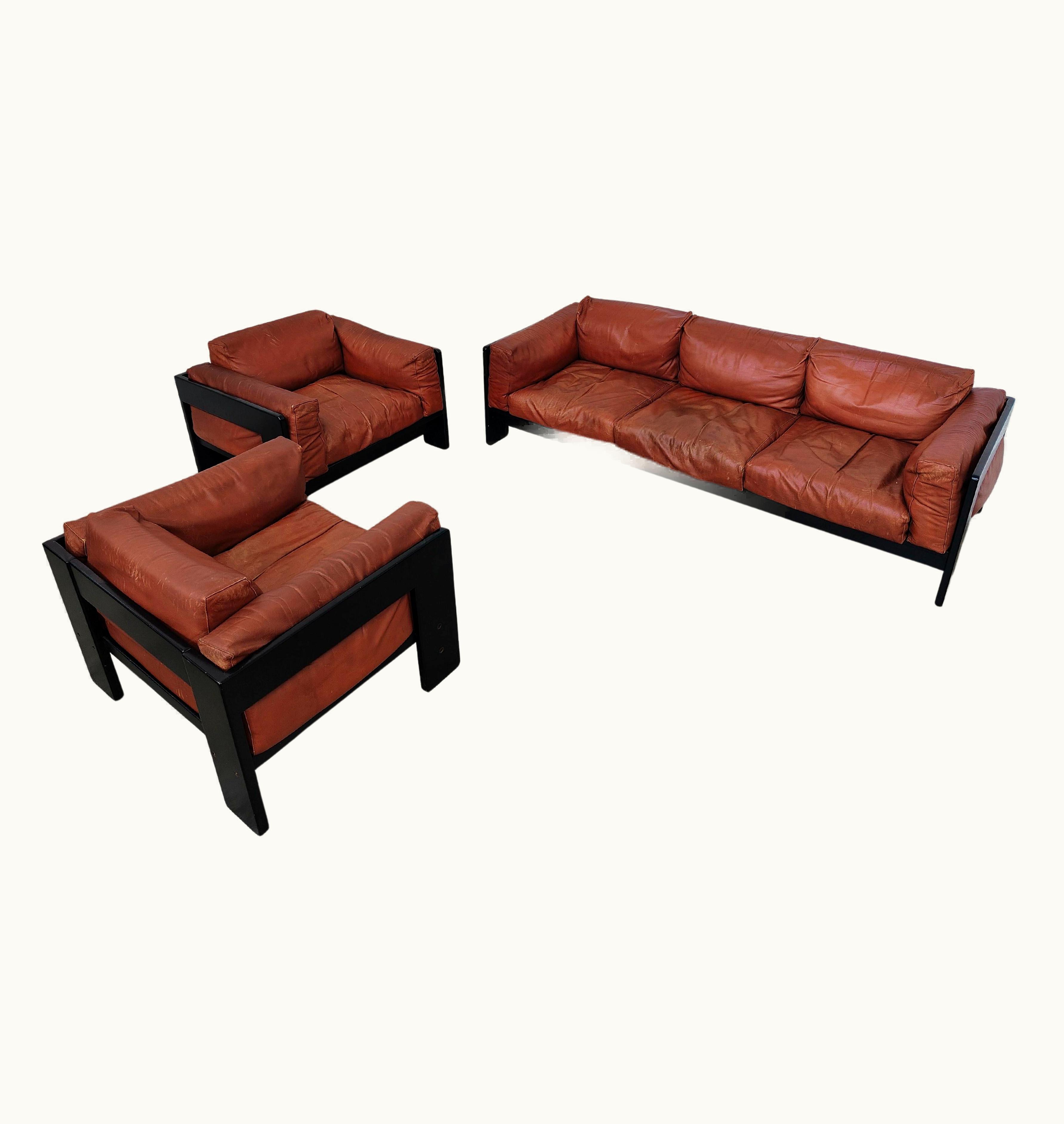 Afra & Tobia Scarpa Afra & Tobia Scarpa Leather Bastiano Sofa And Armchairs By Afra & Tobia Scarpa For Gavina 60s