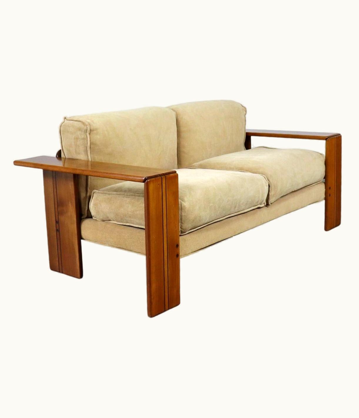 Afra & Tobia Scarpa Afra & Tobia Scarpa 'Artona' Sofa In Elm And Linen For Maxalto, 1975