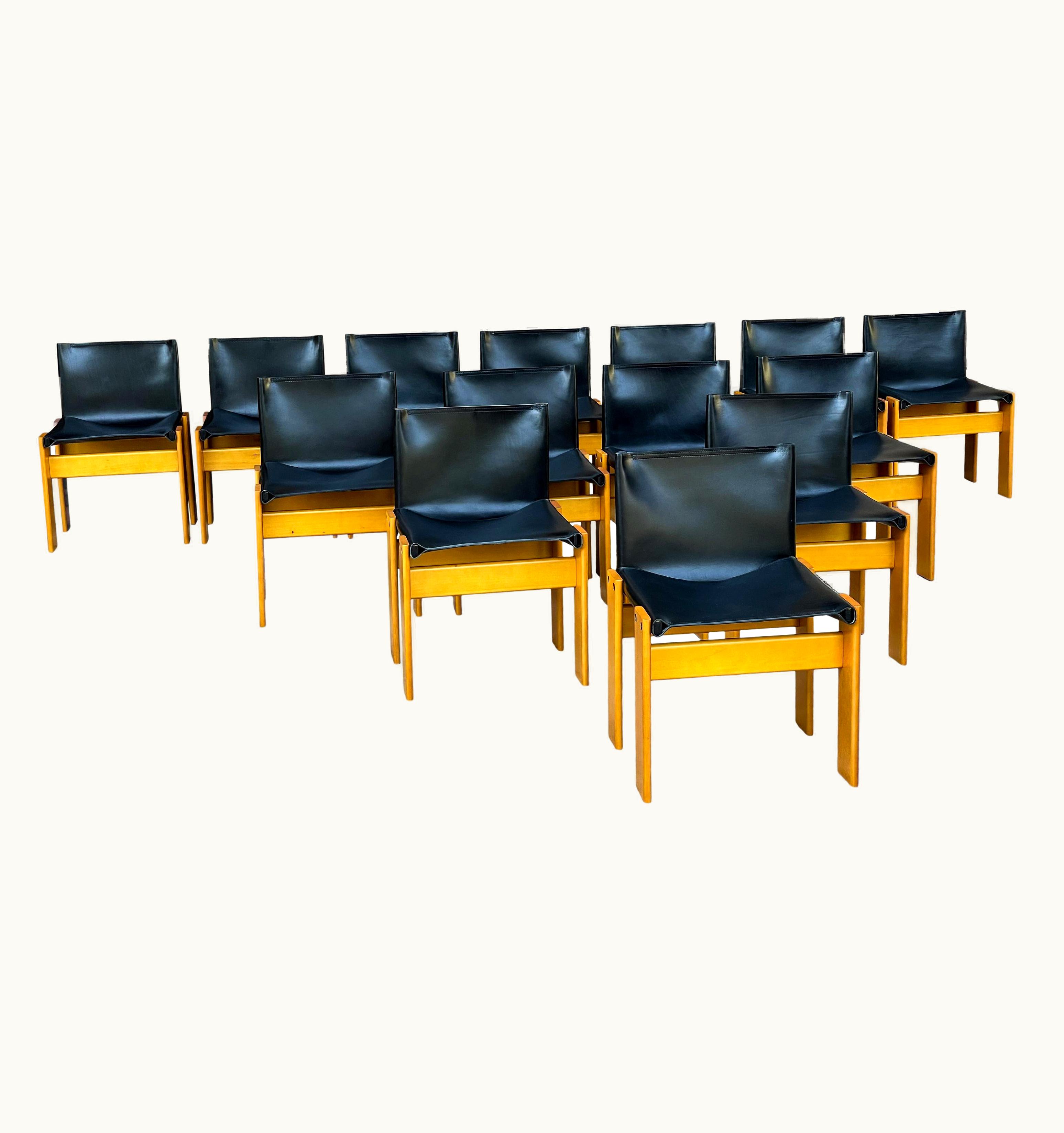 Afra & Tobia Scarpa Afra & Tobia Scarpa Black Leather And Monk Dining Chair For Molteni, Set Of 14