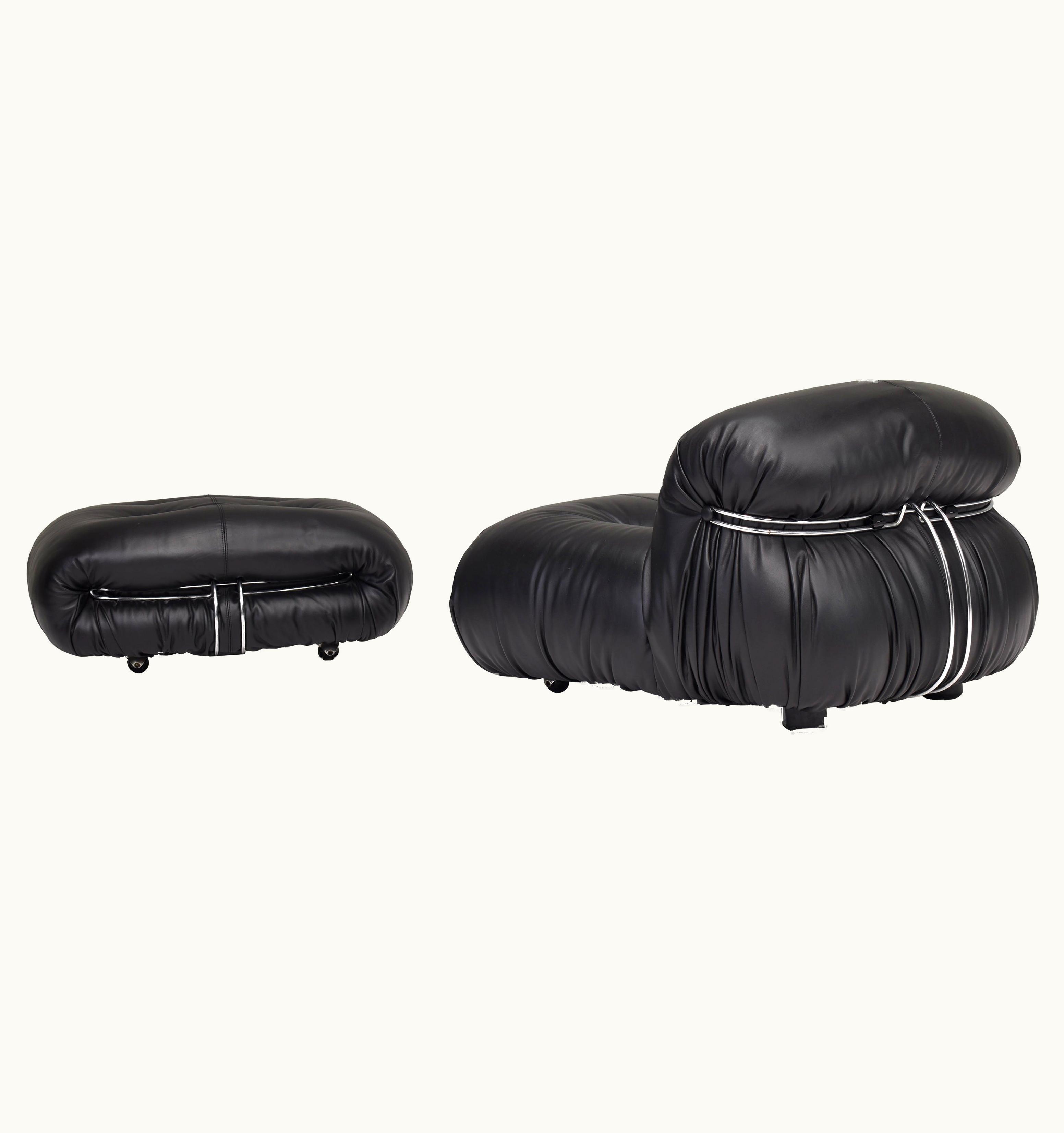 Afra & Tobia Scarpa Afra & Tobia Scarpa Soriana Chair And Ottoman By Tobia Scarpa For Cassina Black Leather, Italy, 1969