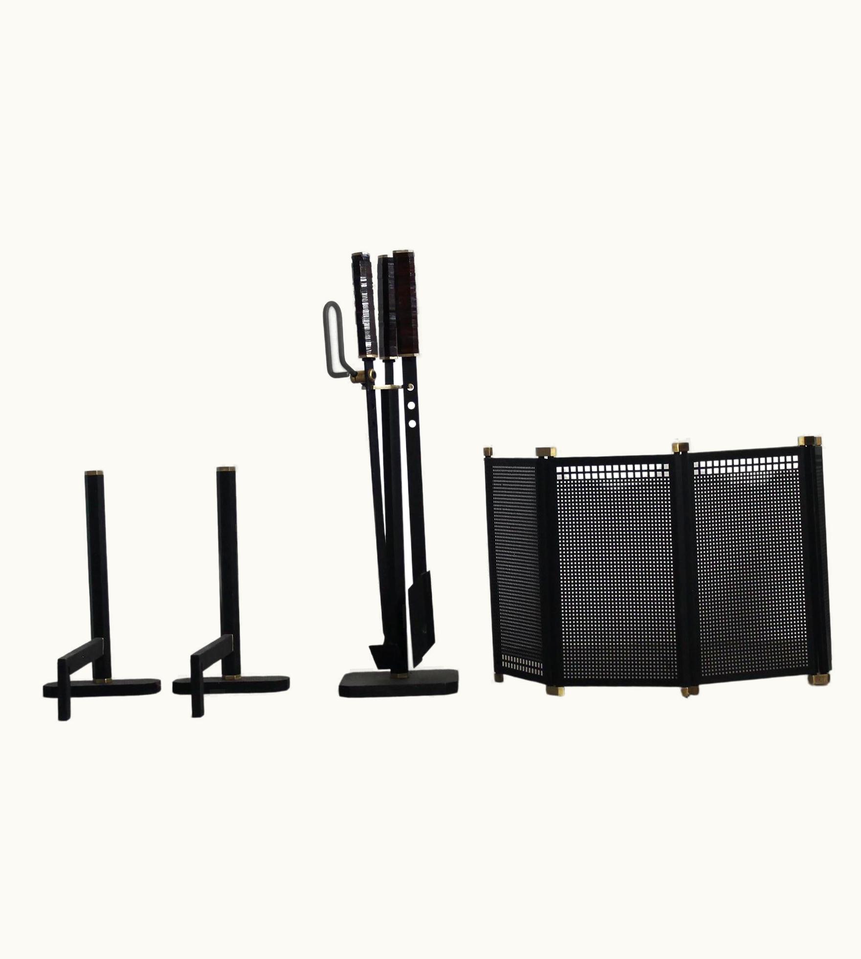 Afra & Tobia Scarpa Afra & Tobia Scarpa Tobia & Afra Scarpa Fireplace Set In Iron And Brass By Dimensione Fuoco, 1980s