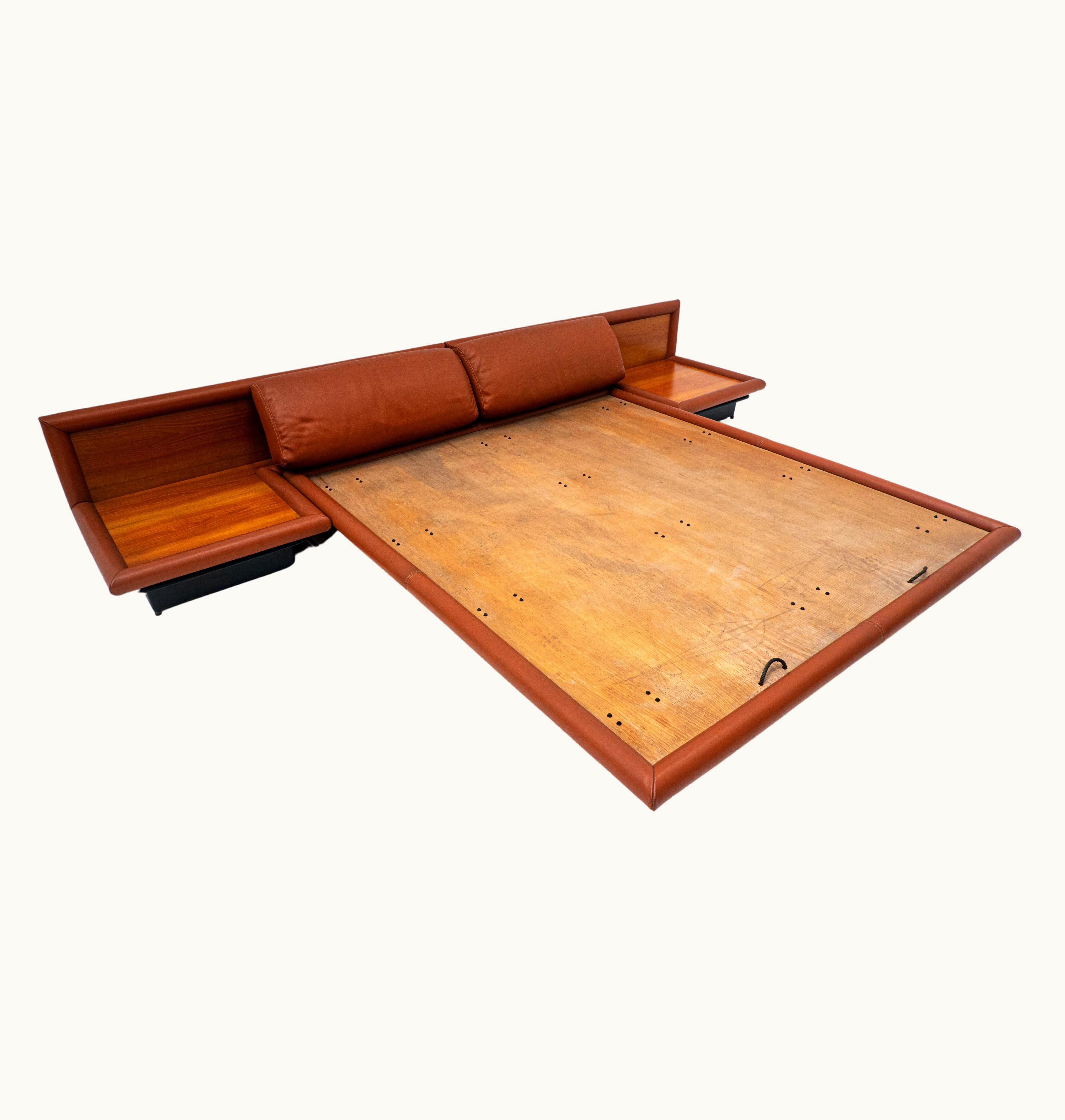 Afra & Tobia Scarpa Afra & Tobia Scarpa Cognac Leather Bed Model Morna For Molteni, Italy, 1972