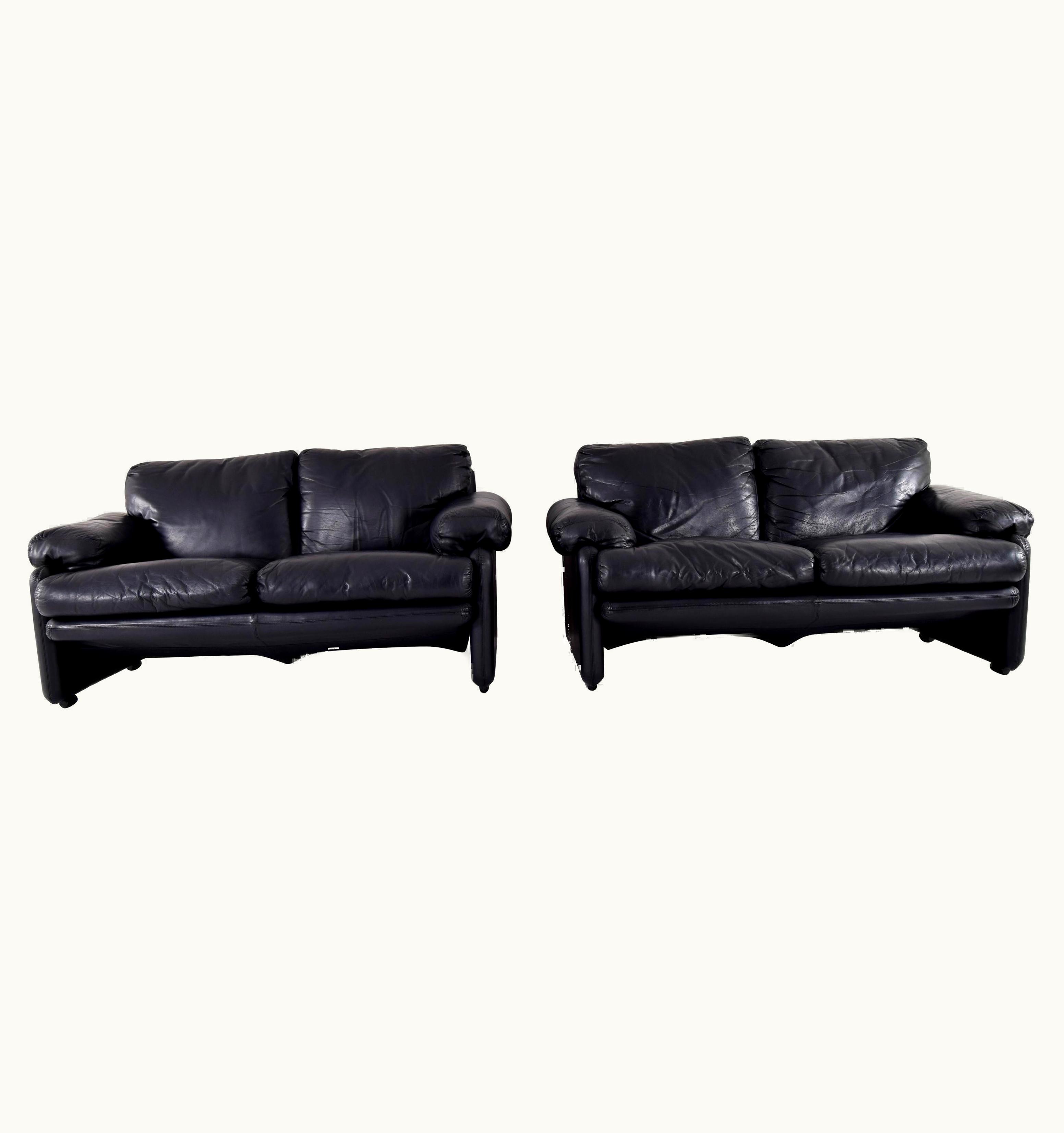 Afra & Tobia Scarpa Afra & Tobia Scarpa Black Leather Coronado Sofa By Tobia & Scarpa For B&B, Italy, 1970s