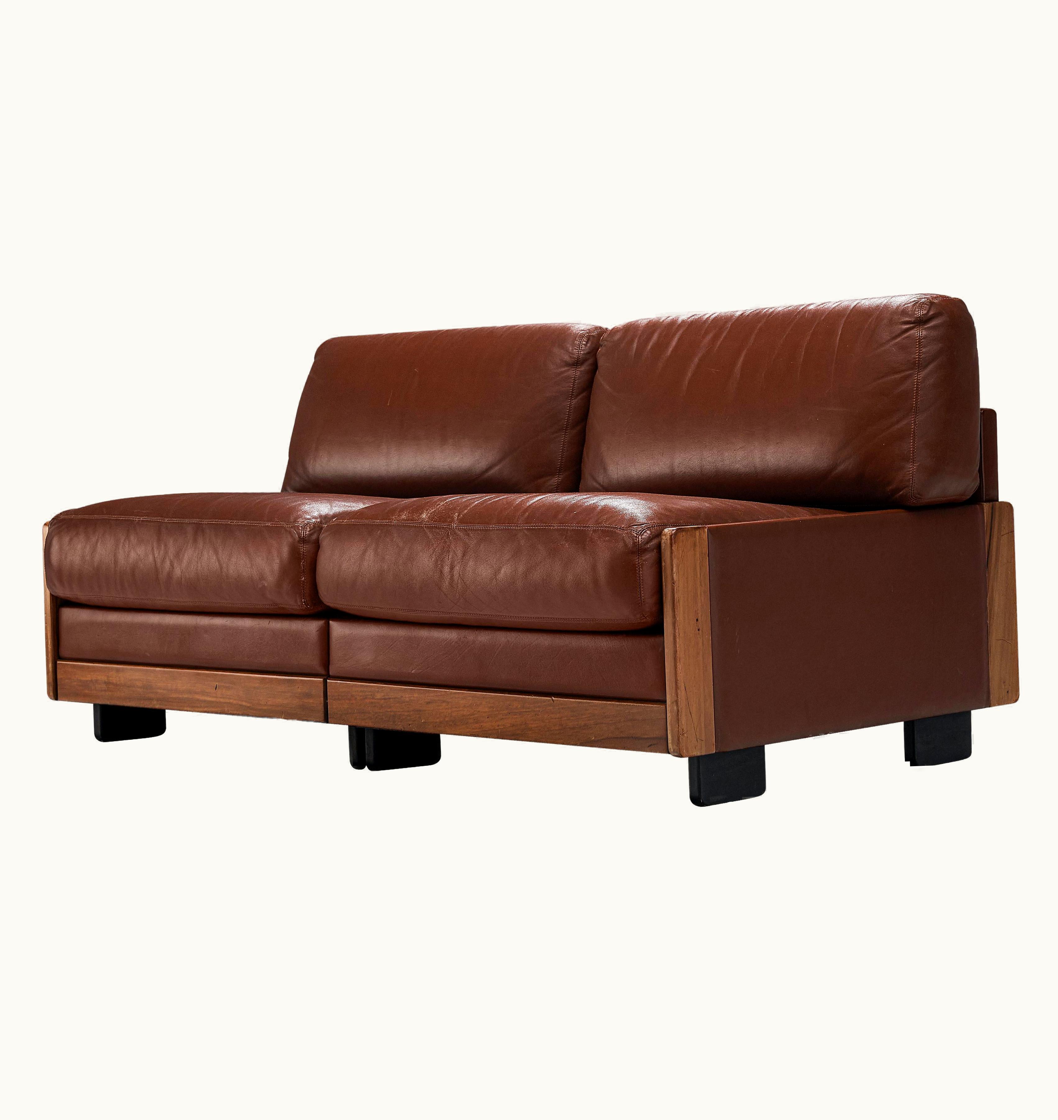 Afra & Tobia Scarpa Afra & Tobia Scarpa For Cassina Settee In Brown Leather