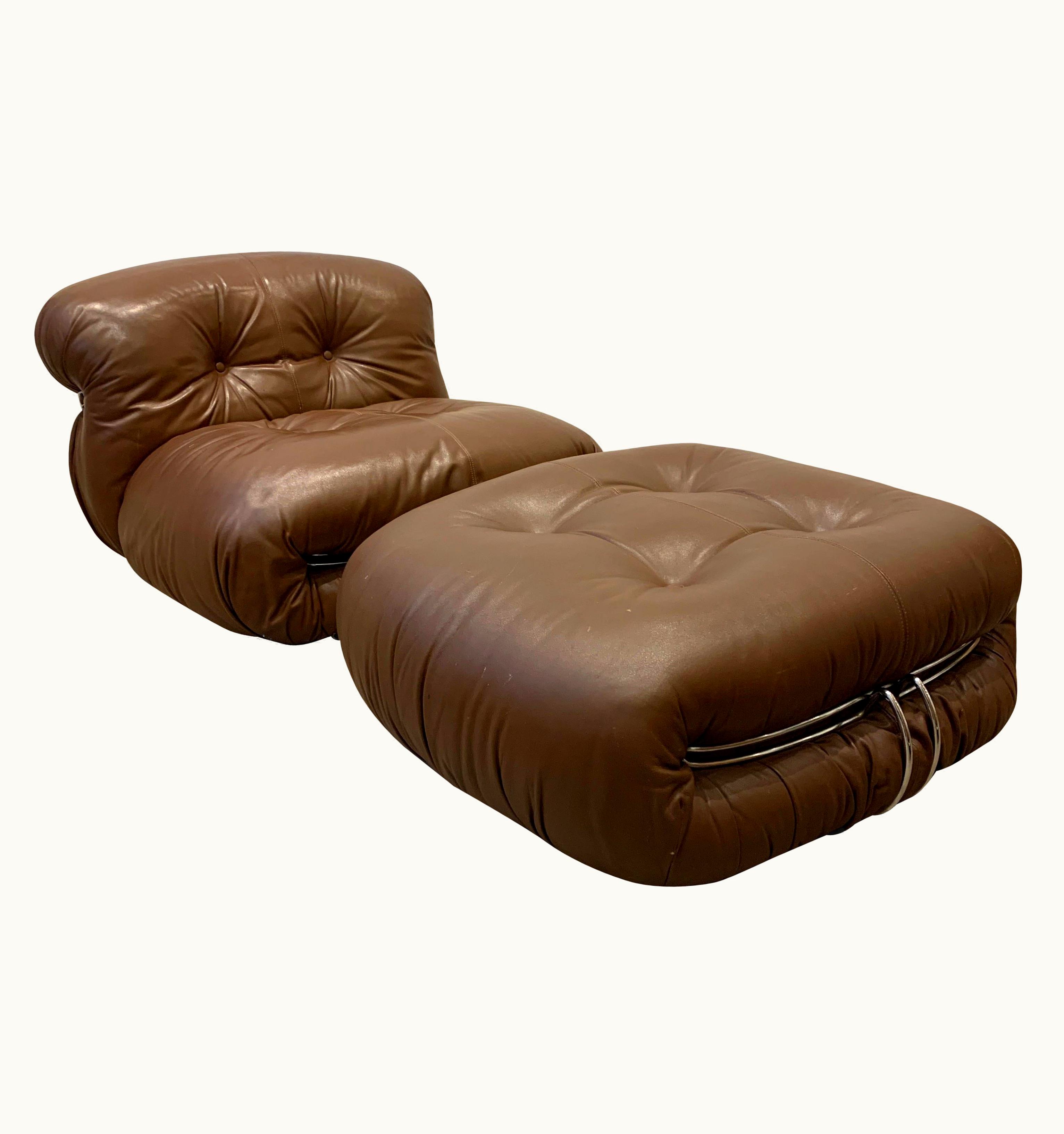 Afra & Tobia Scarpa Afra & Tobia Scarpa Lounge Chair With Ottoman In Maroon Leather, 1969 By Afra & Tobia Scarpa