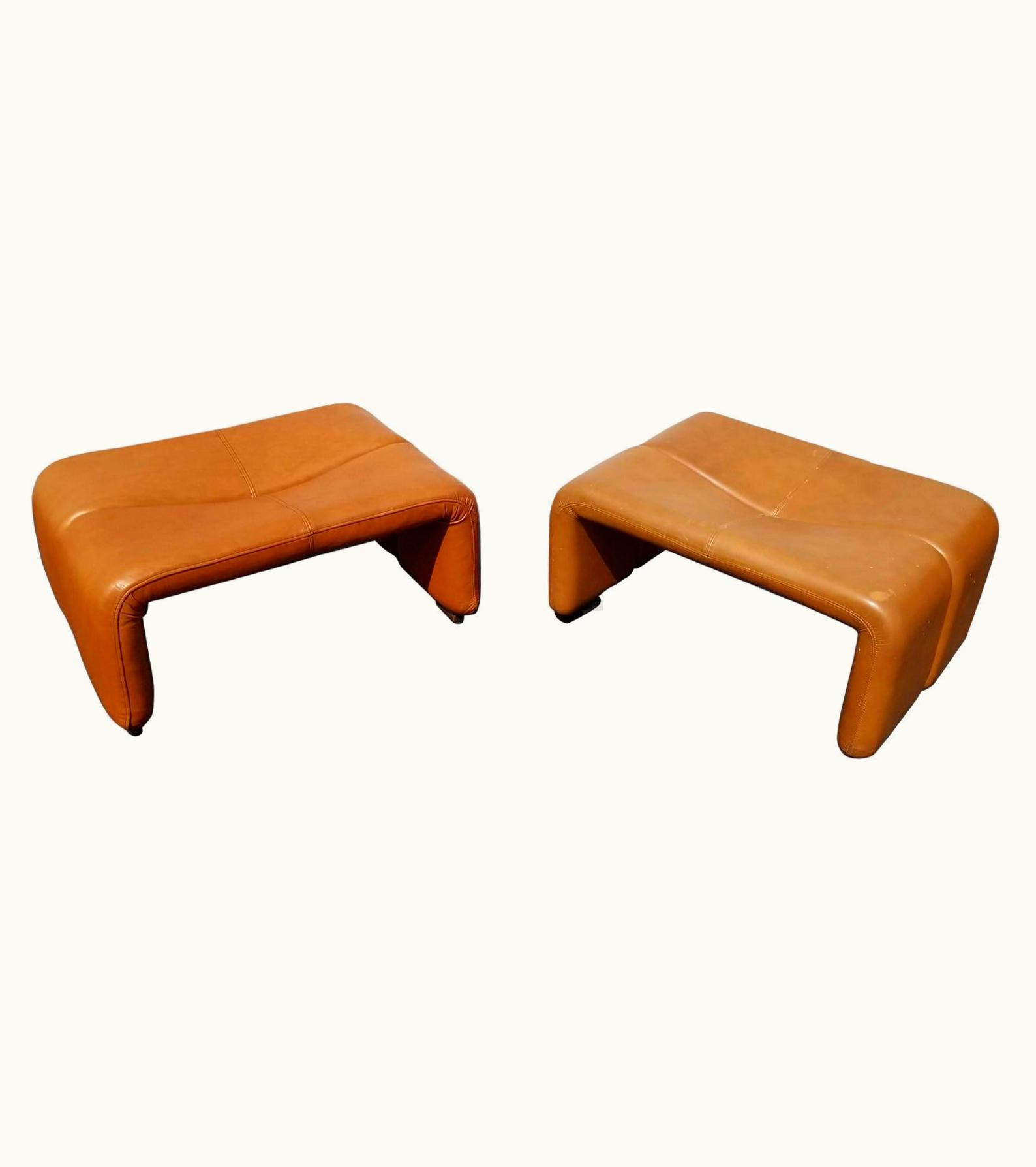 Afra & Tobia Scarpa Afra & Tobia Scarpa Pair Of Leather Ottoman By Afra & Tobia Scarpa For B&B Italia