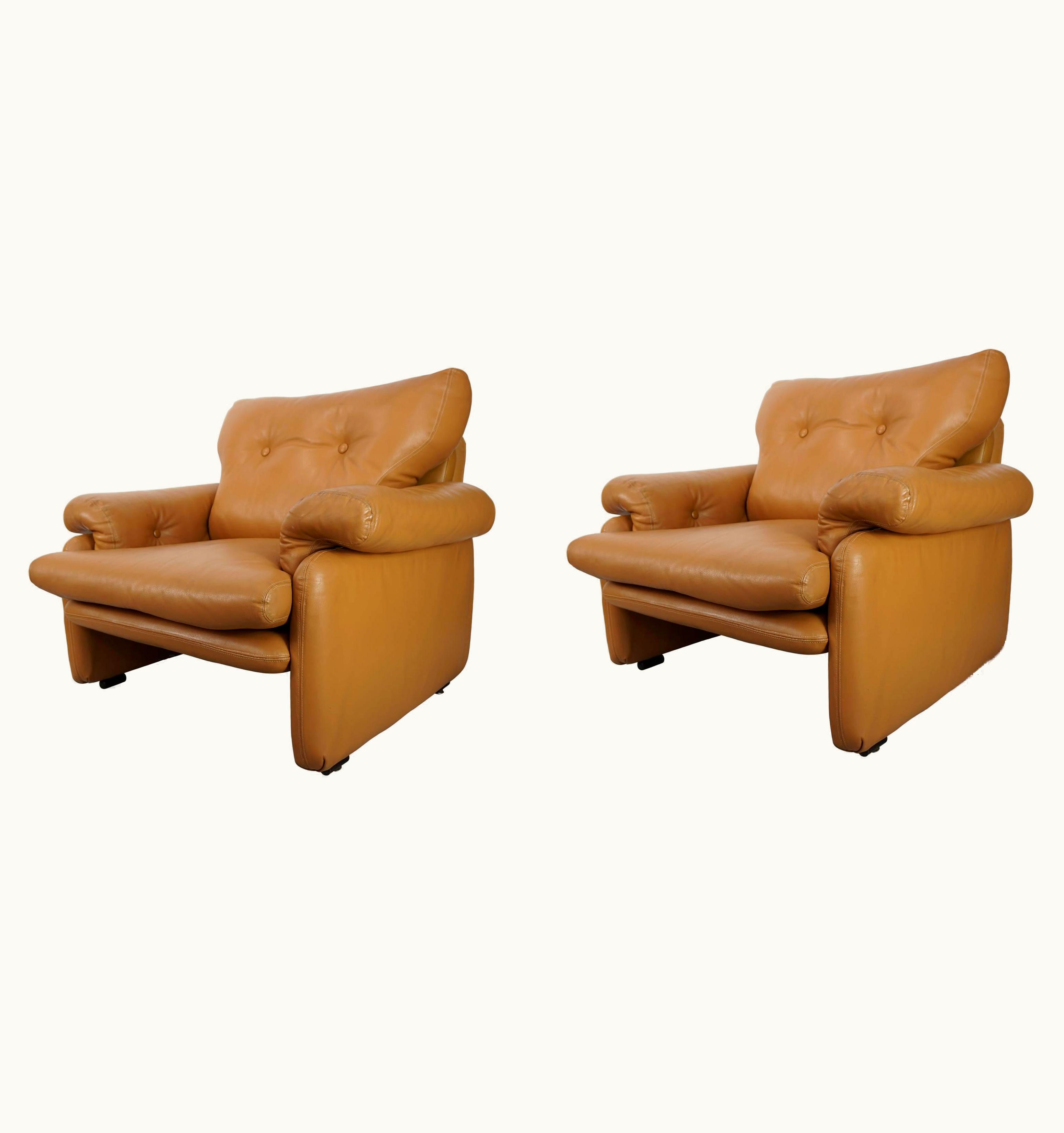 Afra & Tobia Scarpa Afra & Tobia Scarpa Pair Of Leather Coronado Armchairs Design Afra & Tobia Scarpa For B&B Italia