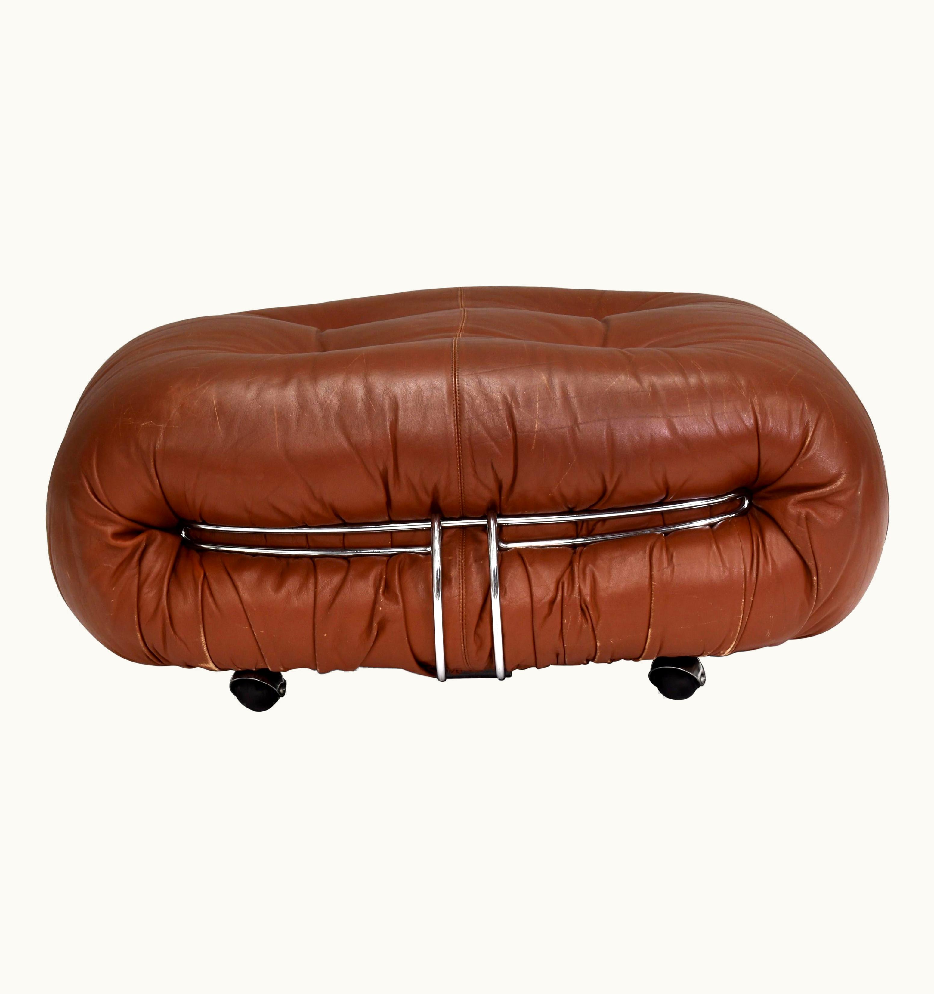 Afra & Tobia Scarpa Afra & Tobia Scarpa Soriana Pouf In Original Tan Leather By Tobia Scarpa For Cassina, Italy, 1970