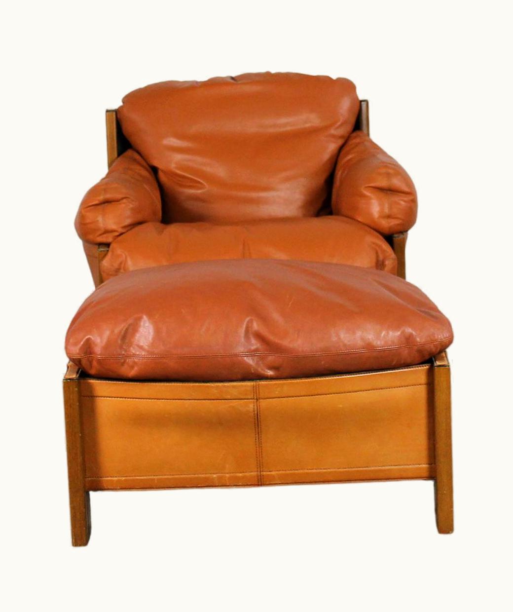 Afra & Tobia Scarpa Afra & Tobia Scarpa Tobia & Afra Scarpa Armchair And Footrest In Wood And Leather By Maxalto 1975