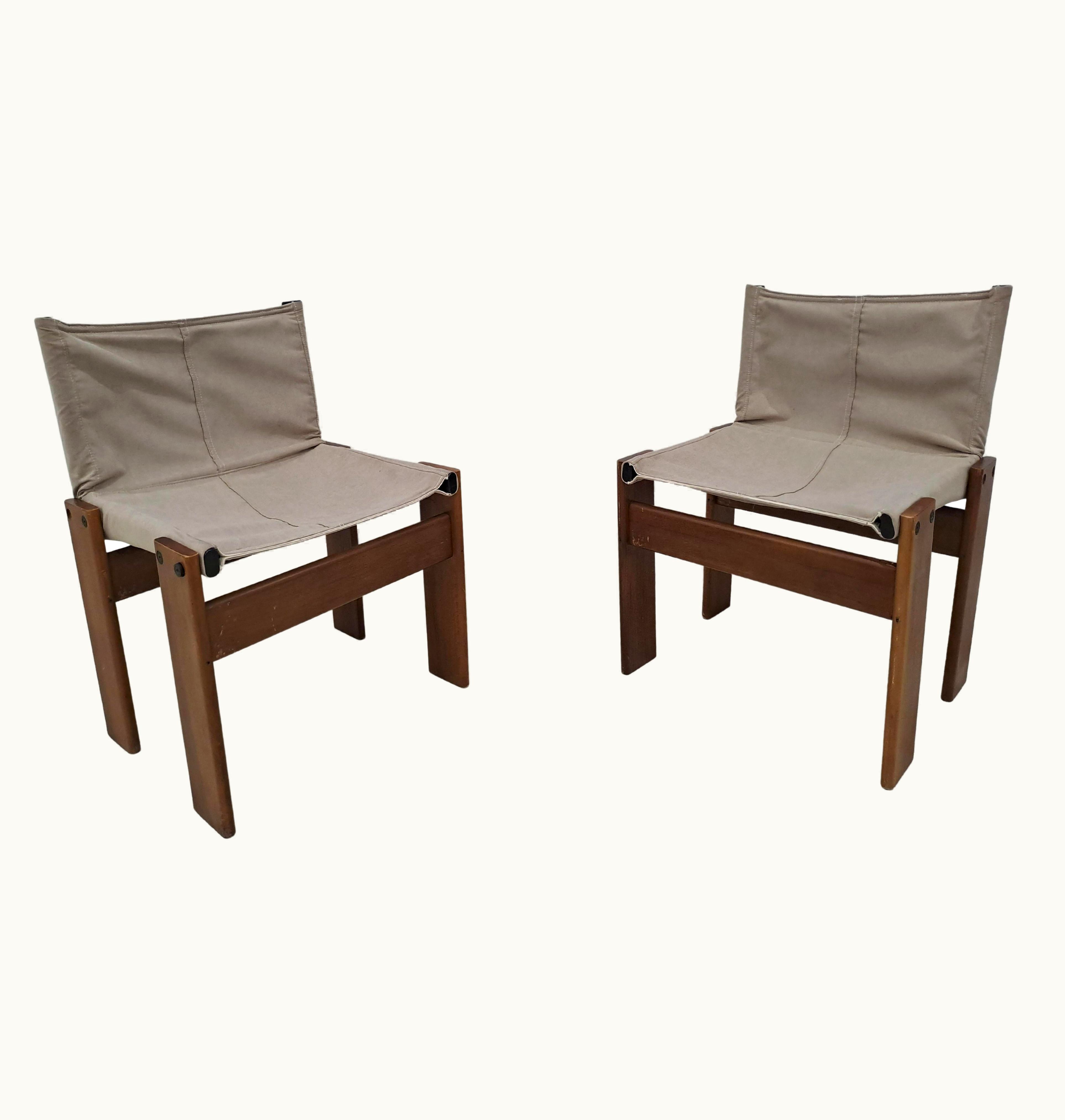 Afra & Tobia Scarpa Afra & Tobia Scarpa Pair Of Canvas Monk Dining Chairs By Afra & Tobia Scarpa For Molteni, 1970s