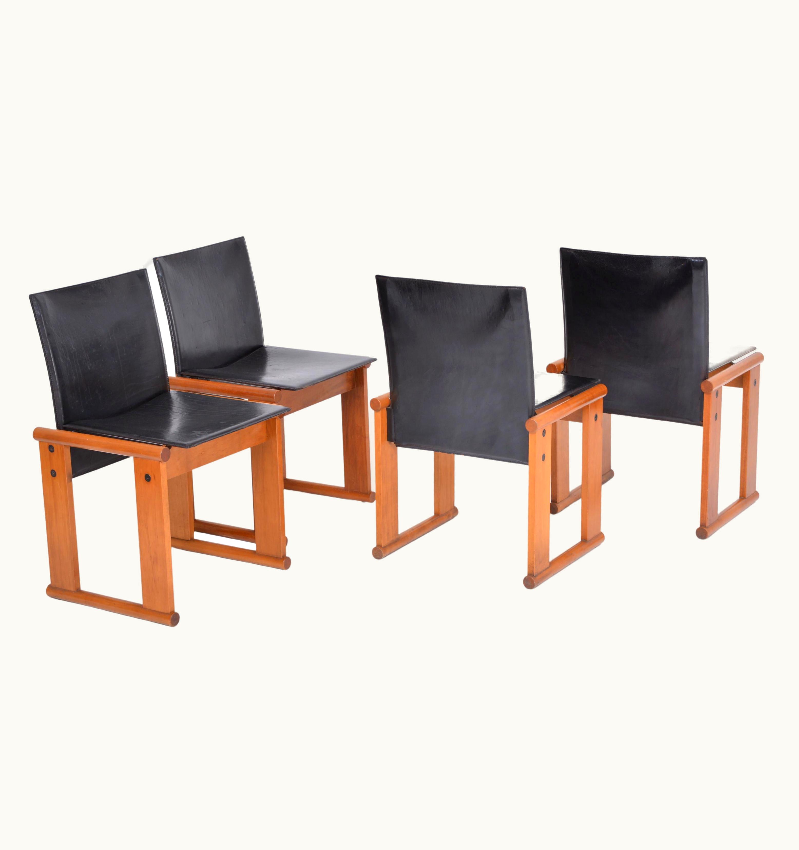 Afra & Tobia Scarpa Afra & Tobia Scarpa Set Of Four Dining Chairs In Black Leather