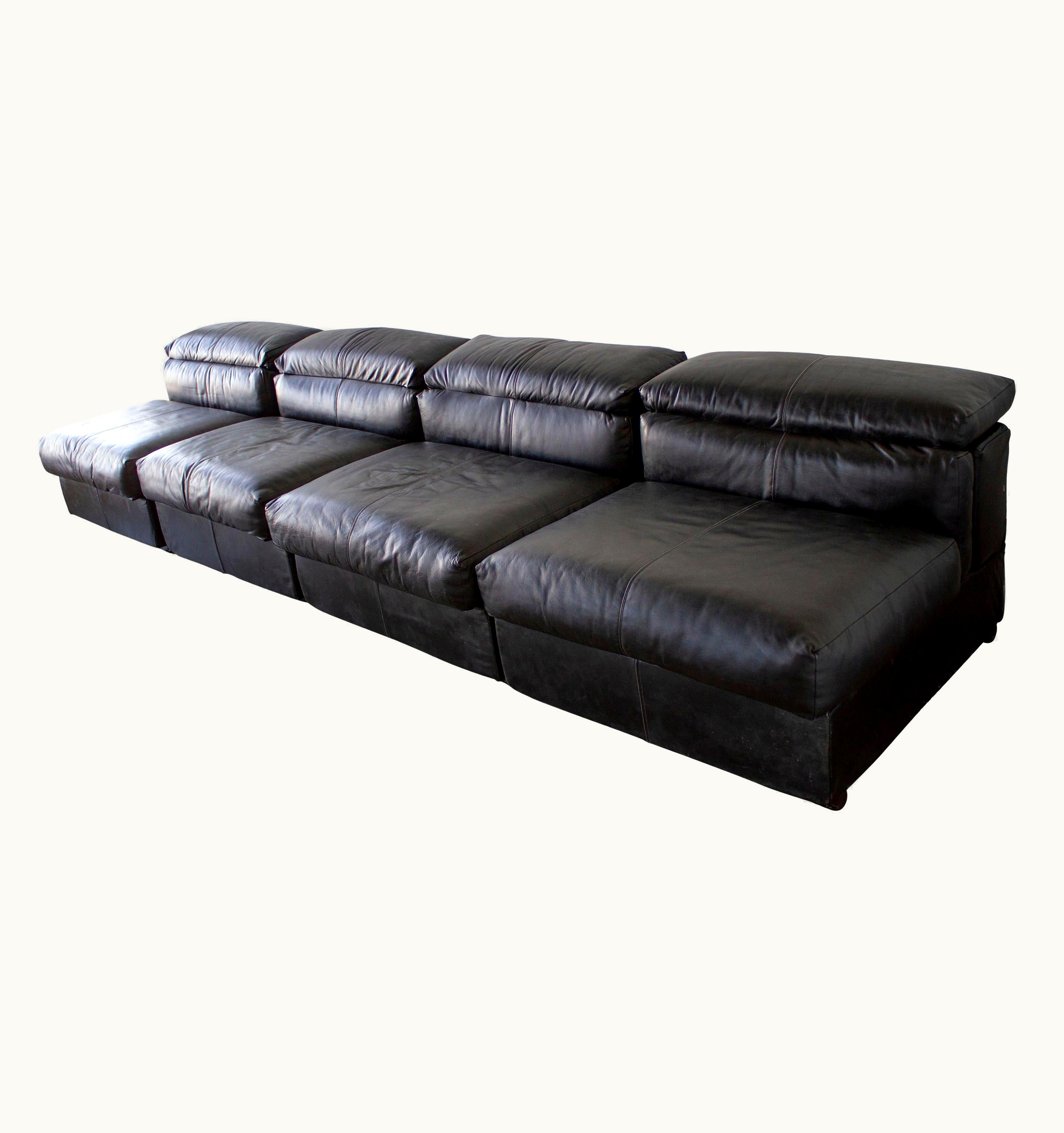 Afra & Tobia Scarpa Afra & Tobia Scarpa Tobia & Afra Scarpa Erasmo Sectional In Black Leather For B&B Italia Vintage 70s