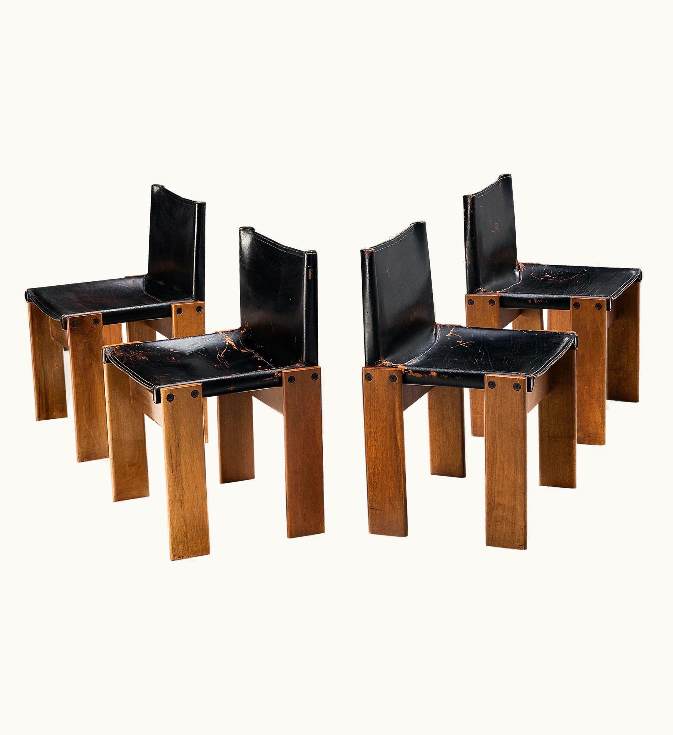 Afra & Tobia Scarpa Afra & Tobia Scarpa For Molteni Set Of Four 'Monk' Chairs In Black Leather