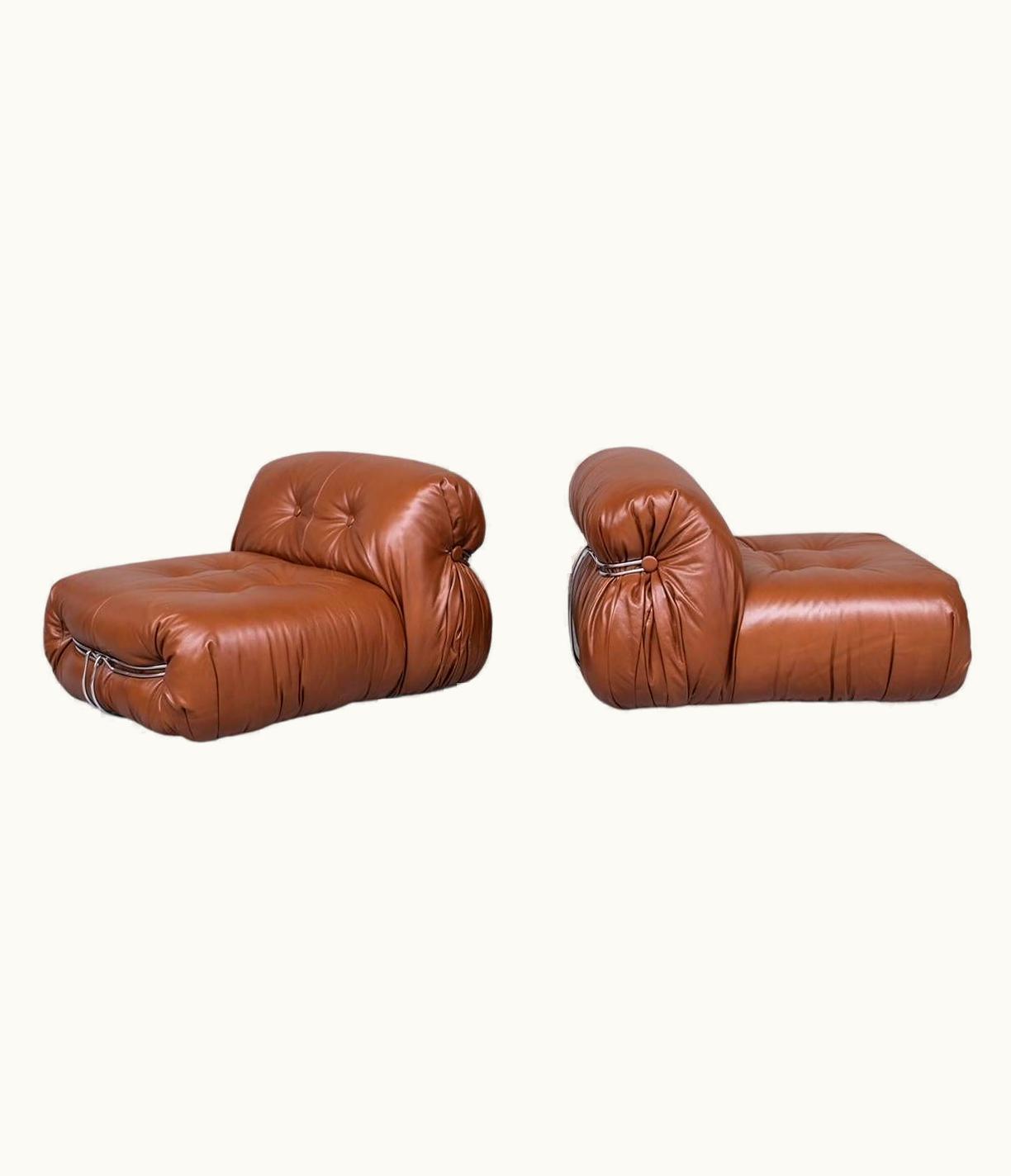 Afra & Tobia Scarpa Afra & Tobia Scarpa Pair Of Leather Soriana Lounge Chairs By Scarpa For Cassina
